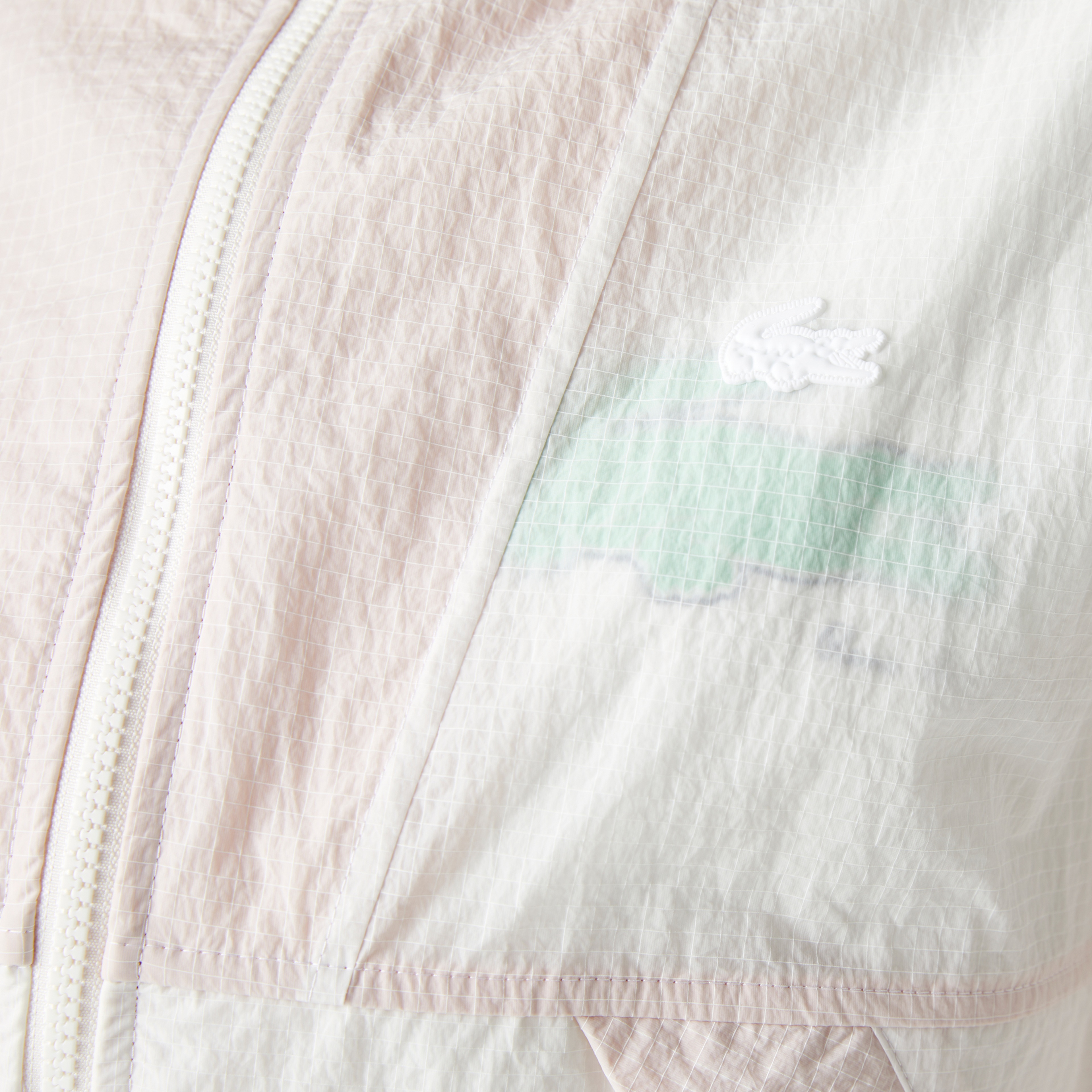 Kadın Kapüşonlu Renk Bloklu Beyaz Mont