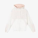 Kadın Kapüşonlu Renk Bloklu Beyaz Mont