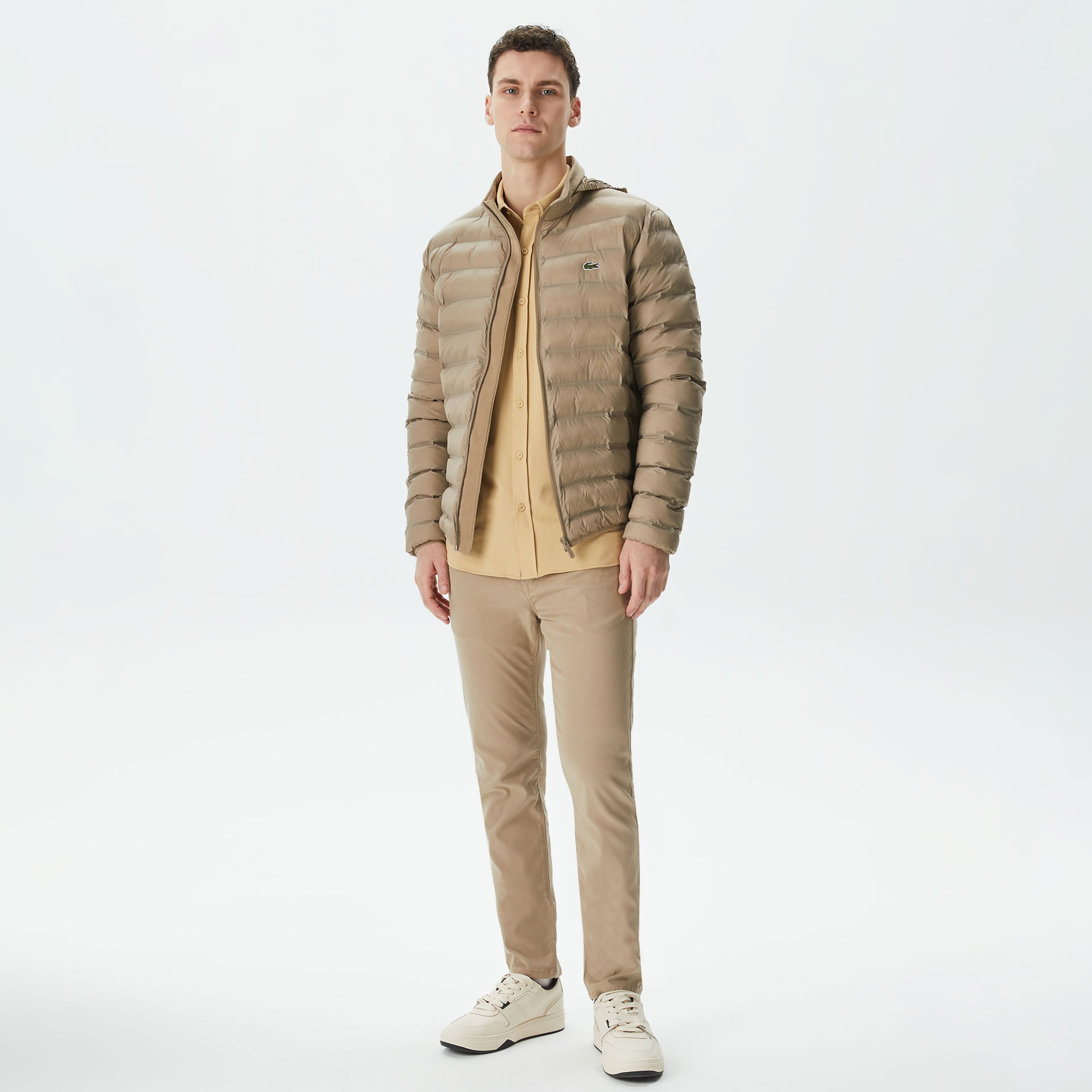 Erkek Kapüşonlu Kapitone Bej Mont