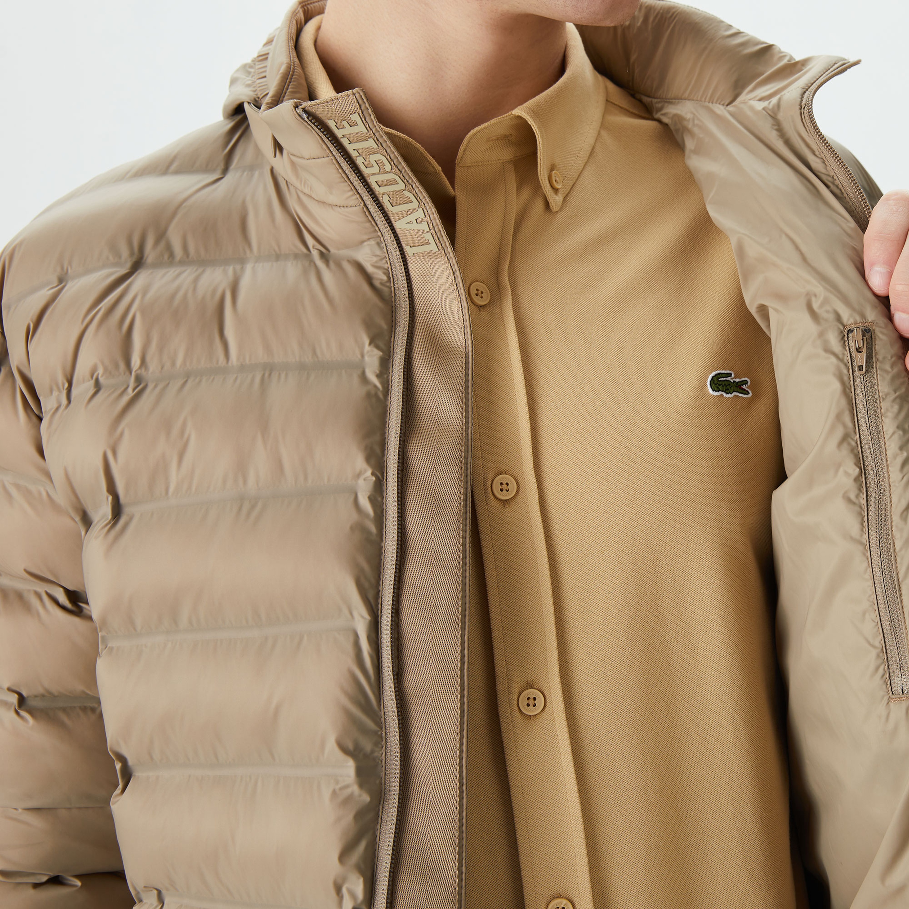 Erkek Kapüşonlu Kapitone Bej Mont