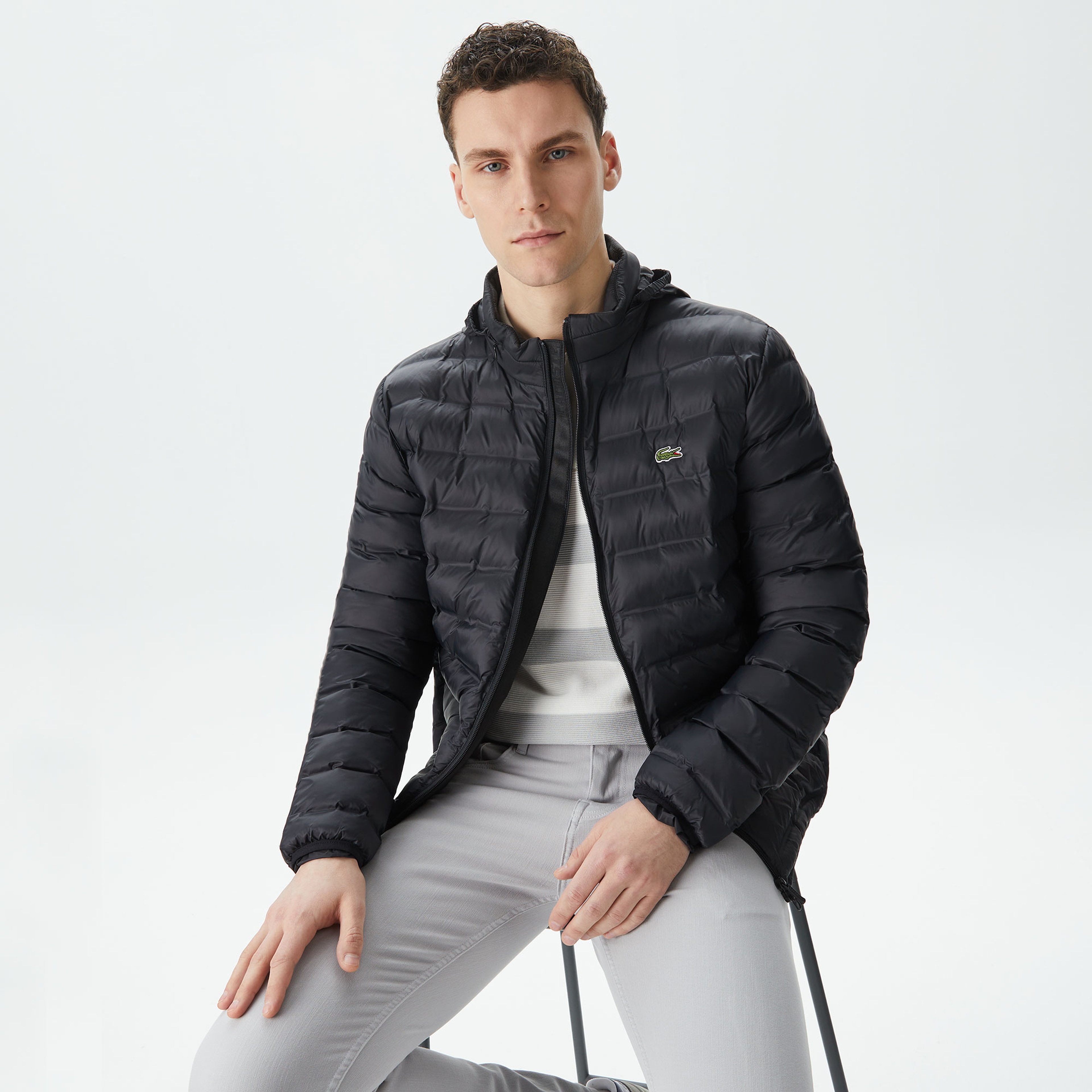 Erkek Kapüşonlu Siyah Mont