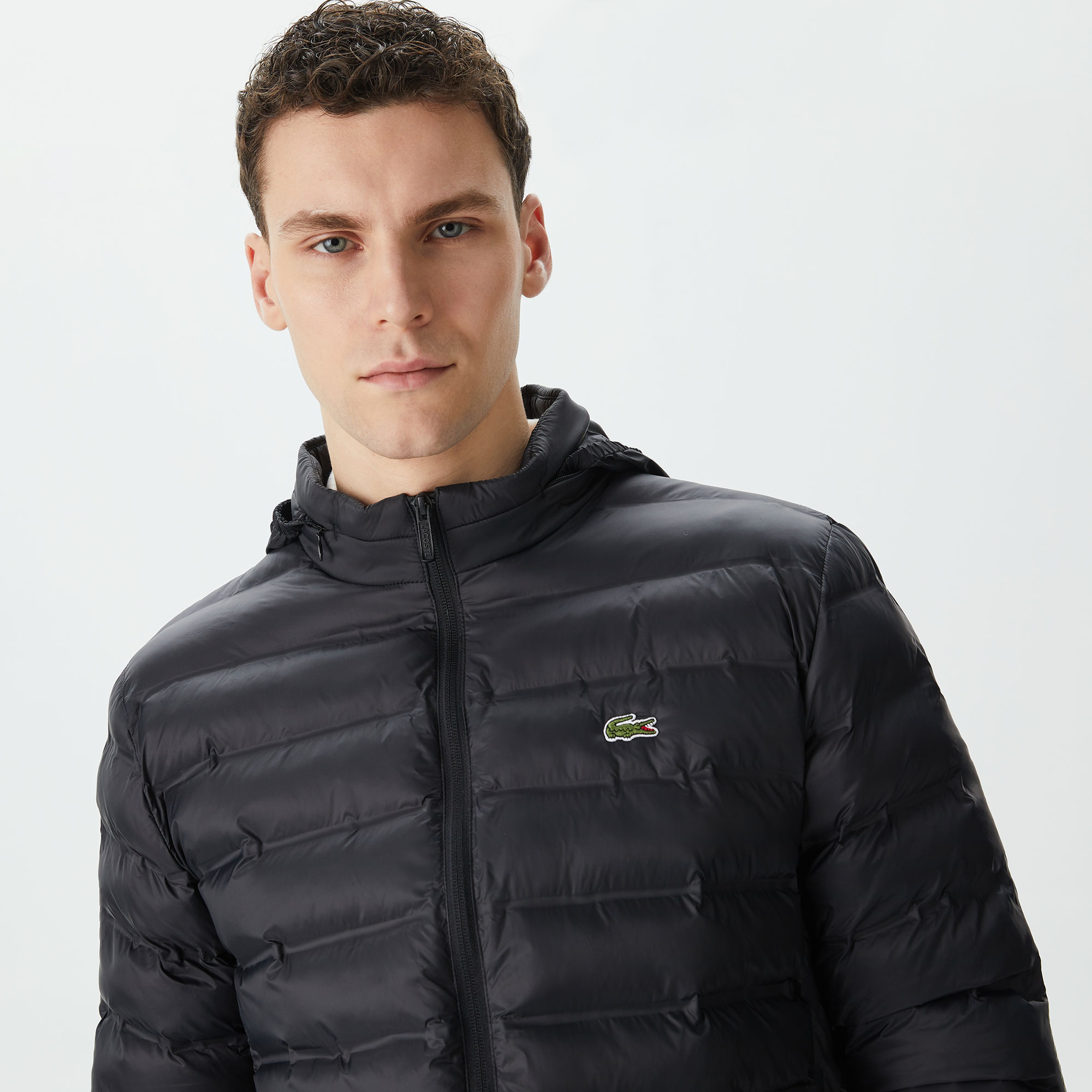 Erkek Kapüşonlu Siyah Mont