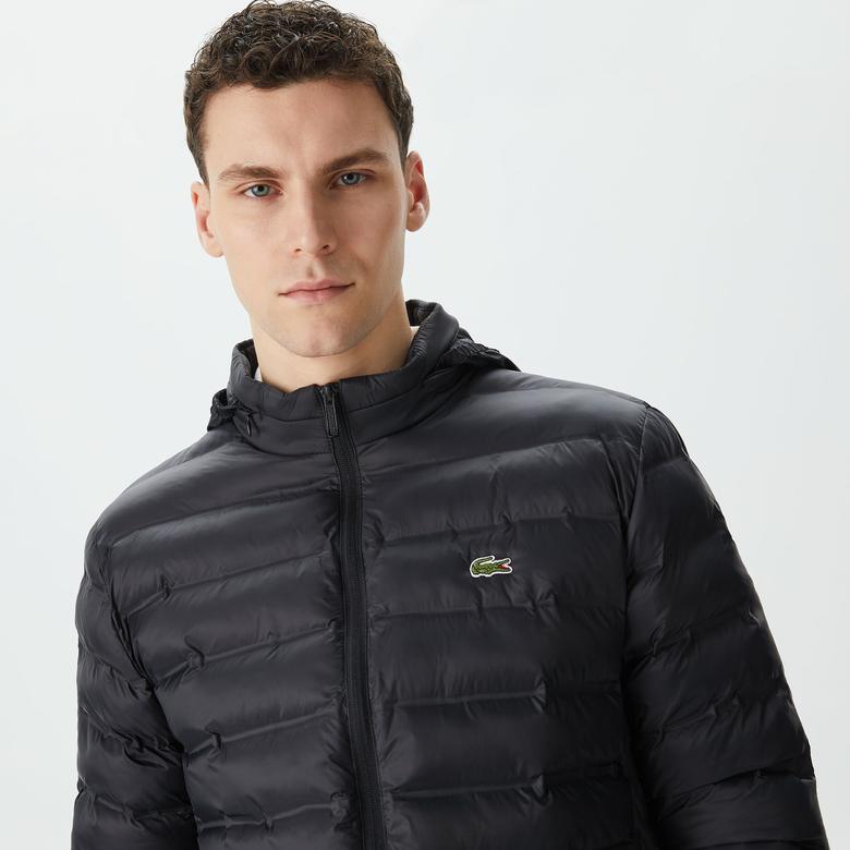 Erkek Kapüşonlu Siyah Mont