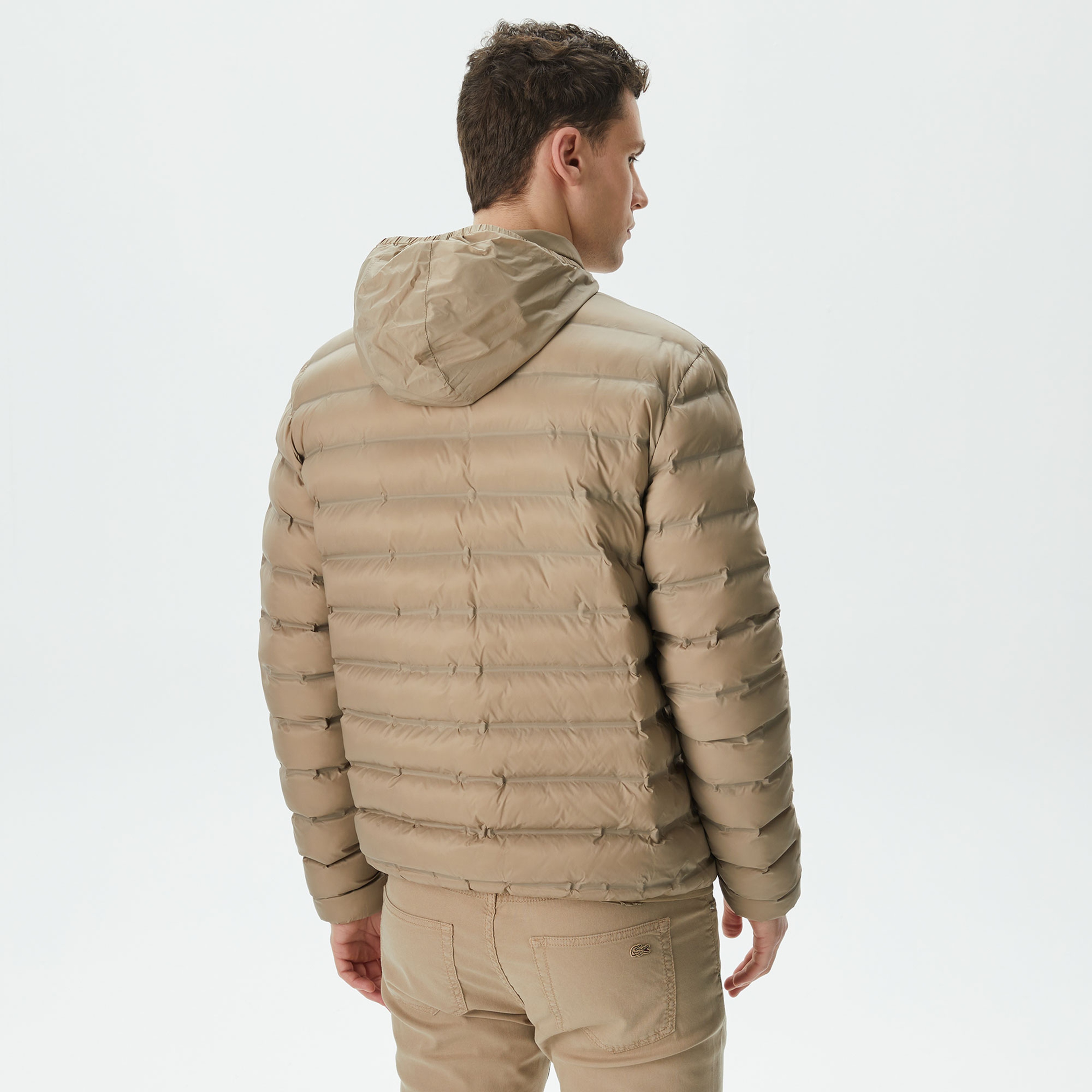 Erkek Kapüşonlu Kapitone Bej Mont