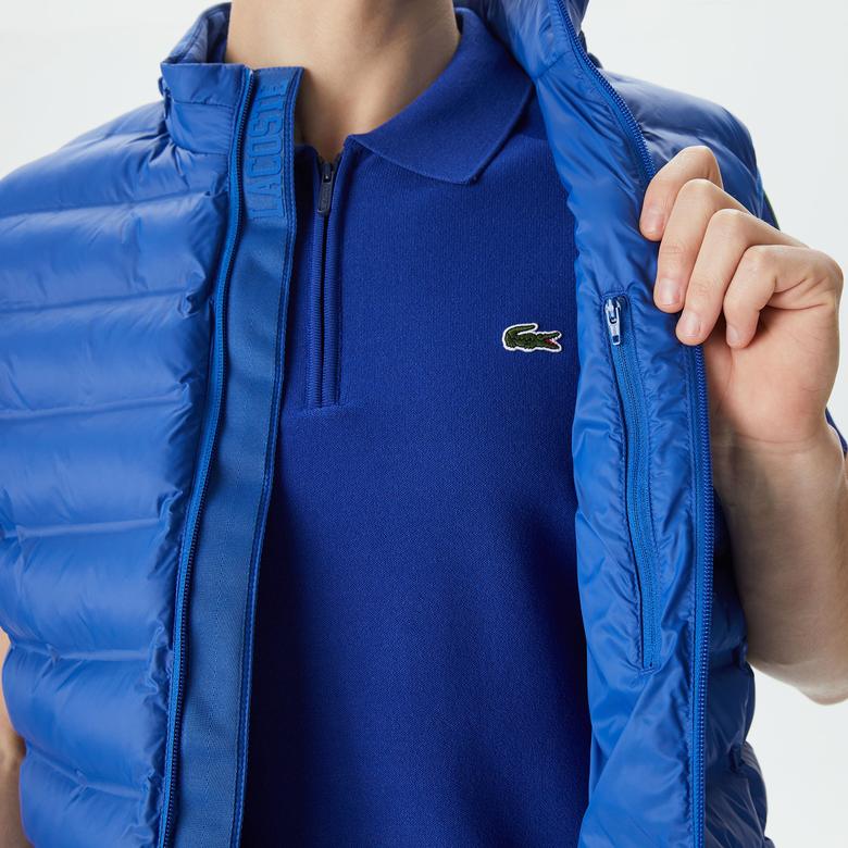 Erkek Slim Fit Kapüşonlu Mavi Yelek