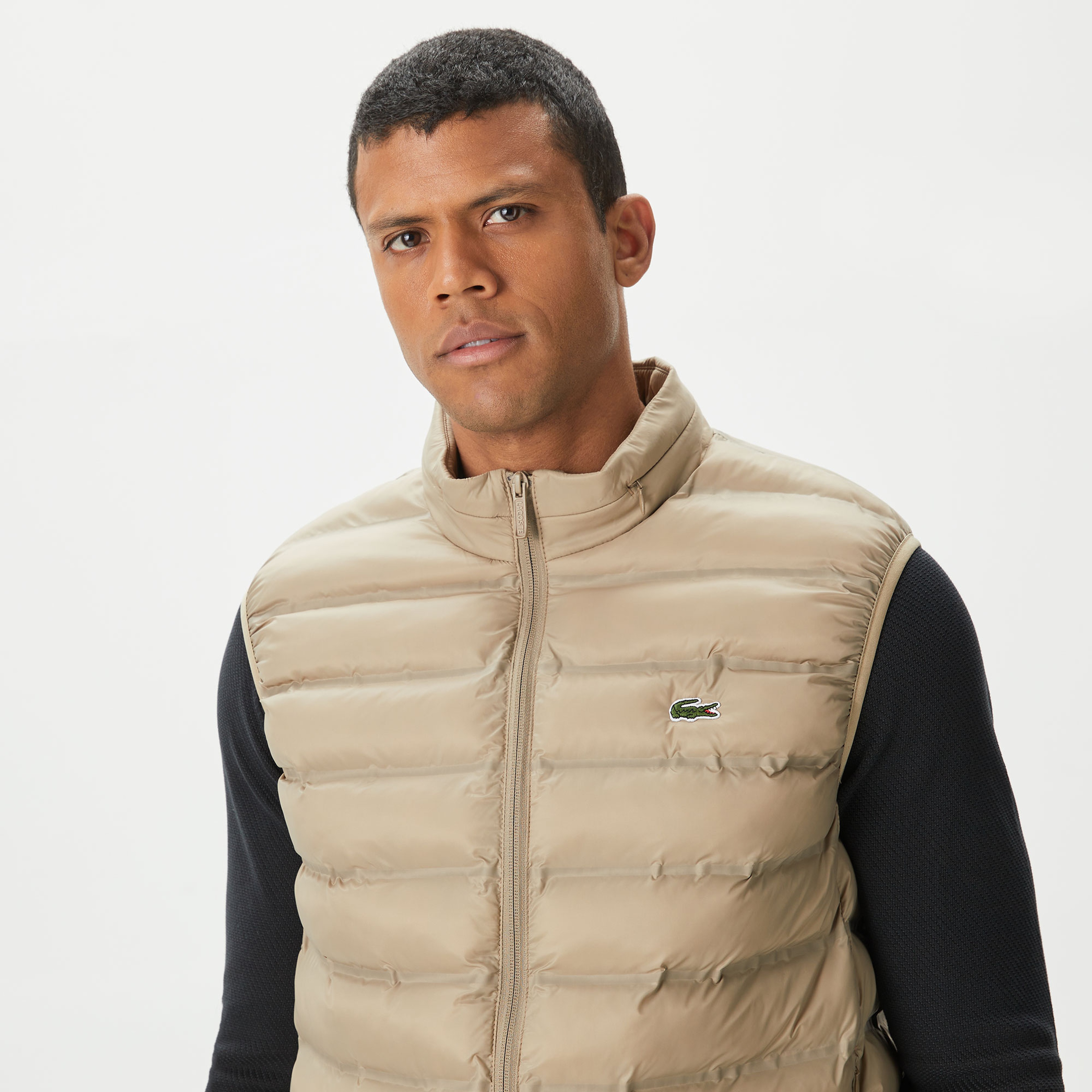 Erkek Slim Fit Kapüşonlu Bej Yelek