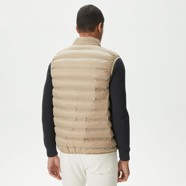 Erkek Slim Fit Kapüşonlu Bej Yelek