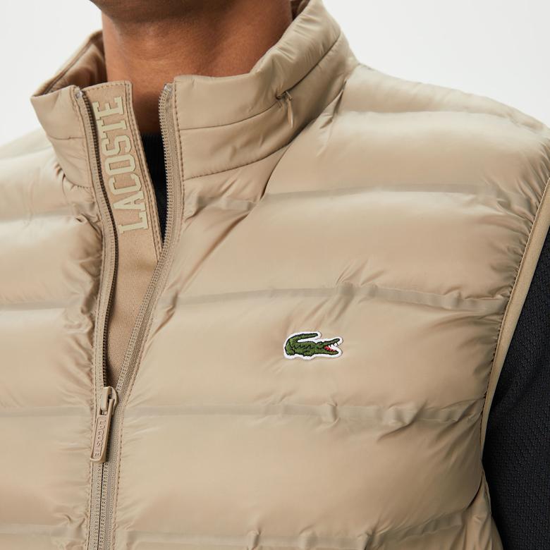 Erkek Slim Fit Kapüşonlu Bej Yelek