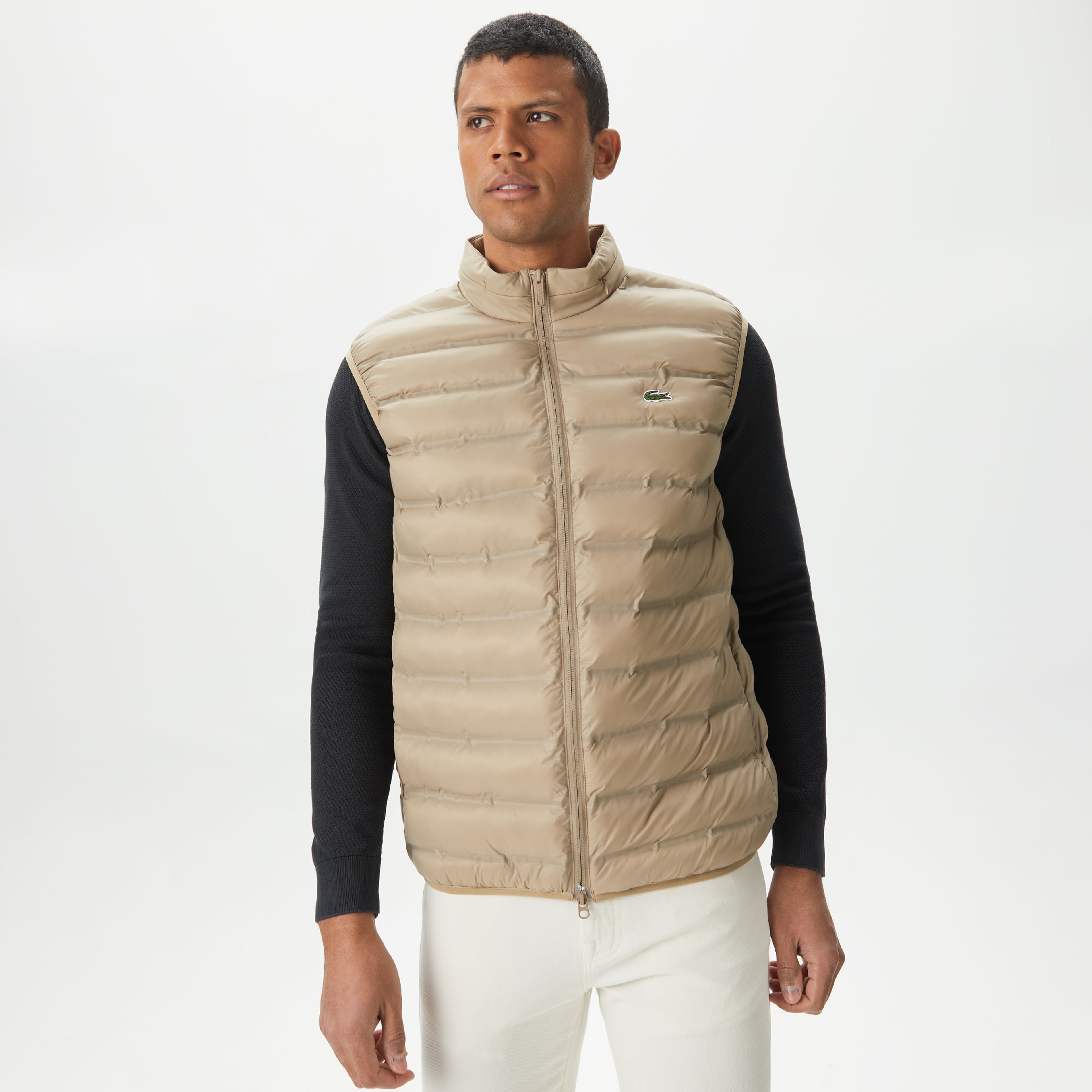 Erkek Slim Fit Kapüşonlu Bej Yelek