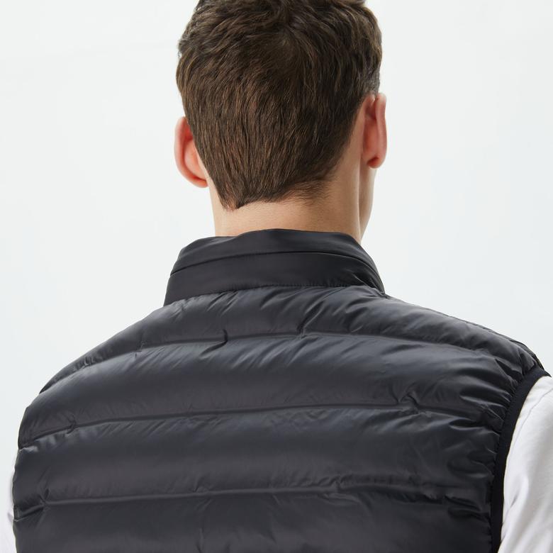 Erkek Slim Fit Kapüşonlu Siyah Yelek