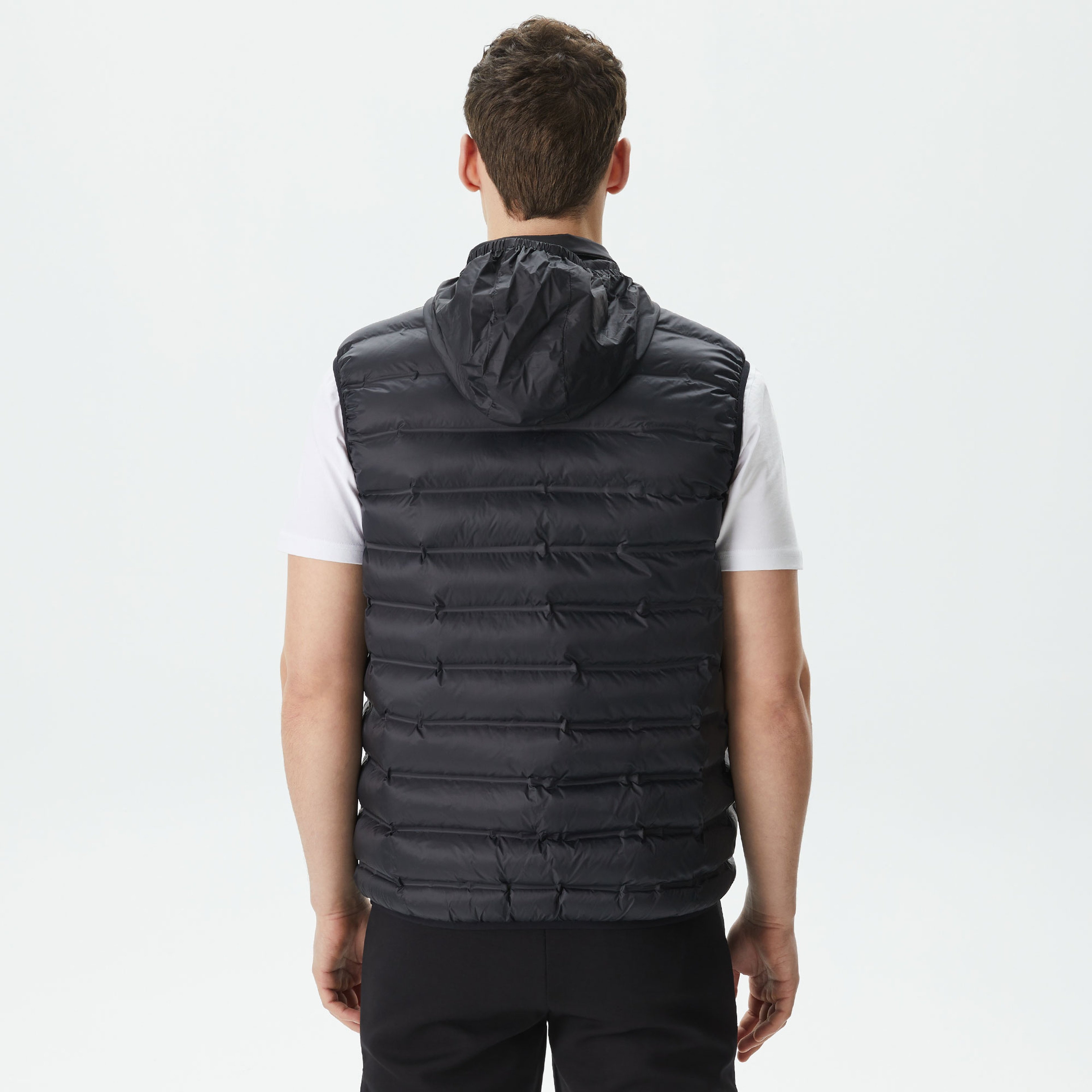 Erkek Slim Fit Kapüşonlu Siyah Yelek