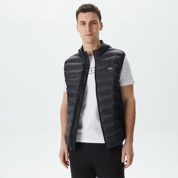 Erkek Slim Fit Kapüşonlu Siyah Yelek