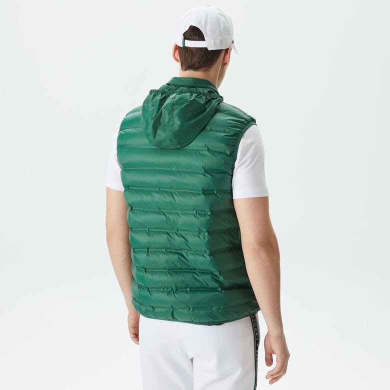 Erkek Slim Fit Kapüşonlu Yeşil Yelek