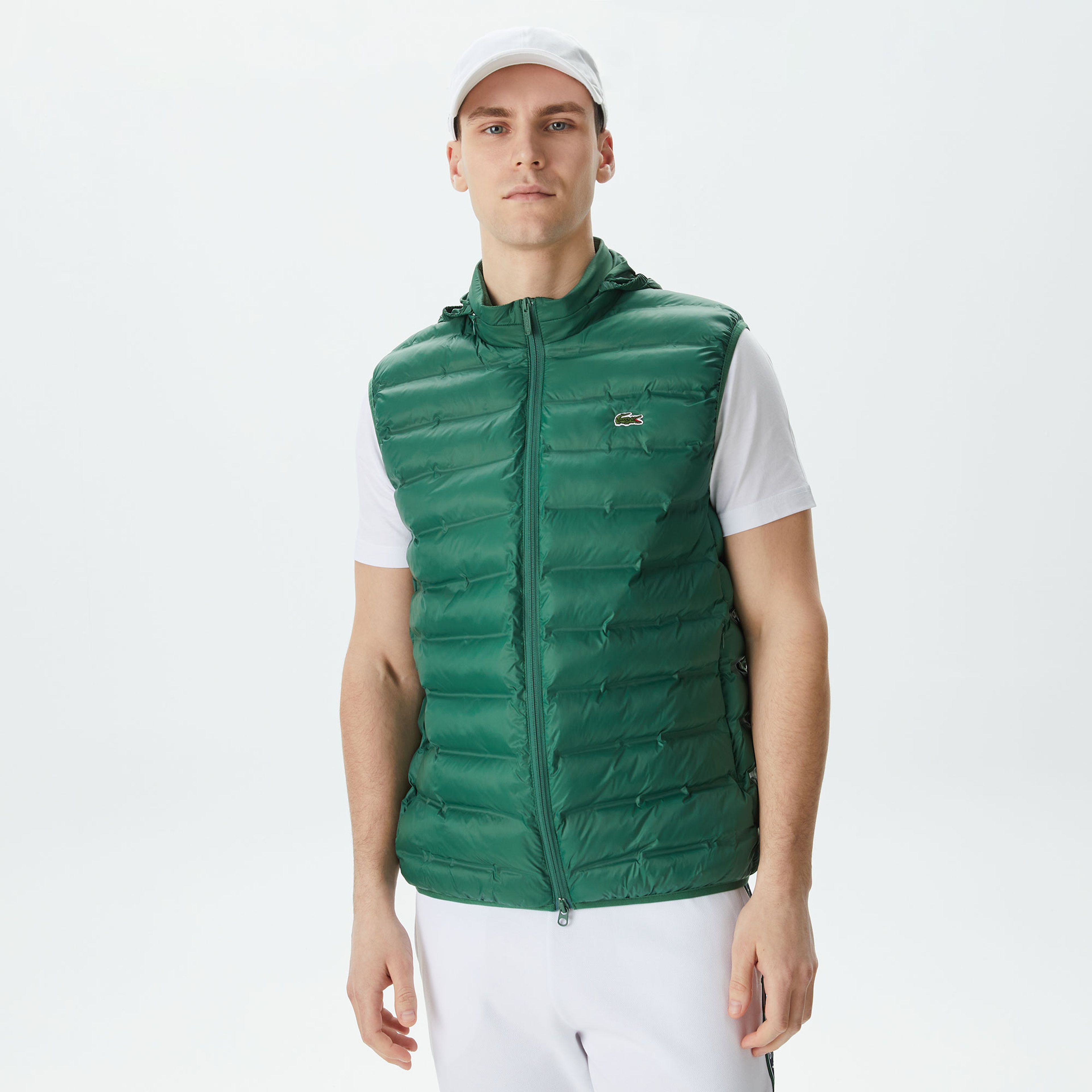 Erkek Slim Fit Kapüşonlu Yeşil Yelek