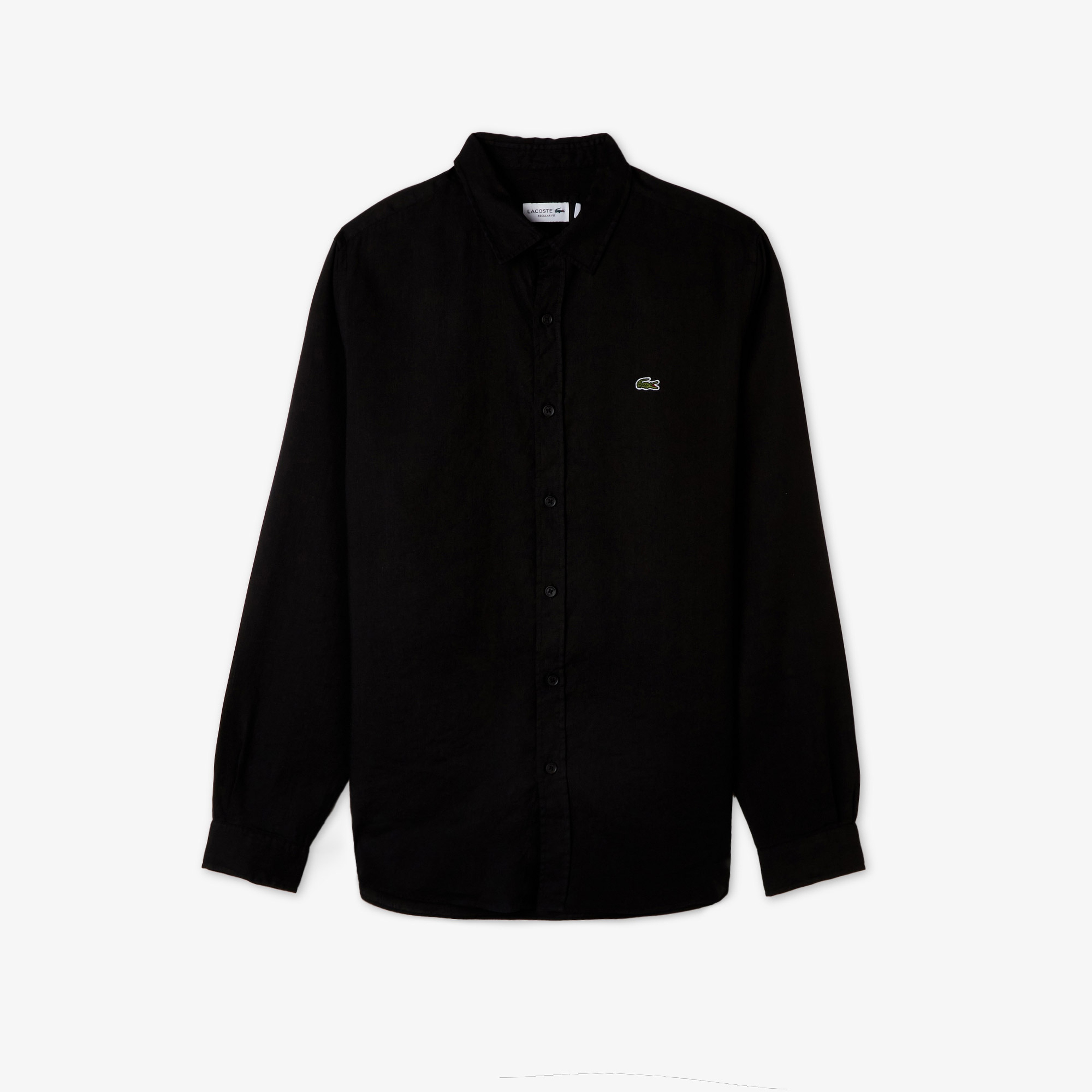 Erkek Regular Fit Keten Siyah Gömlek