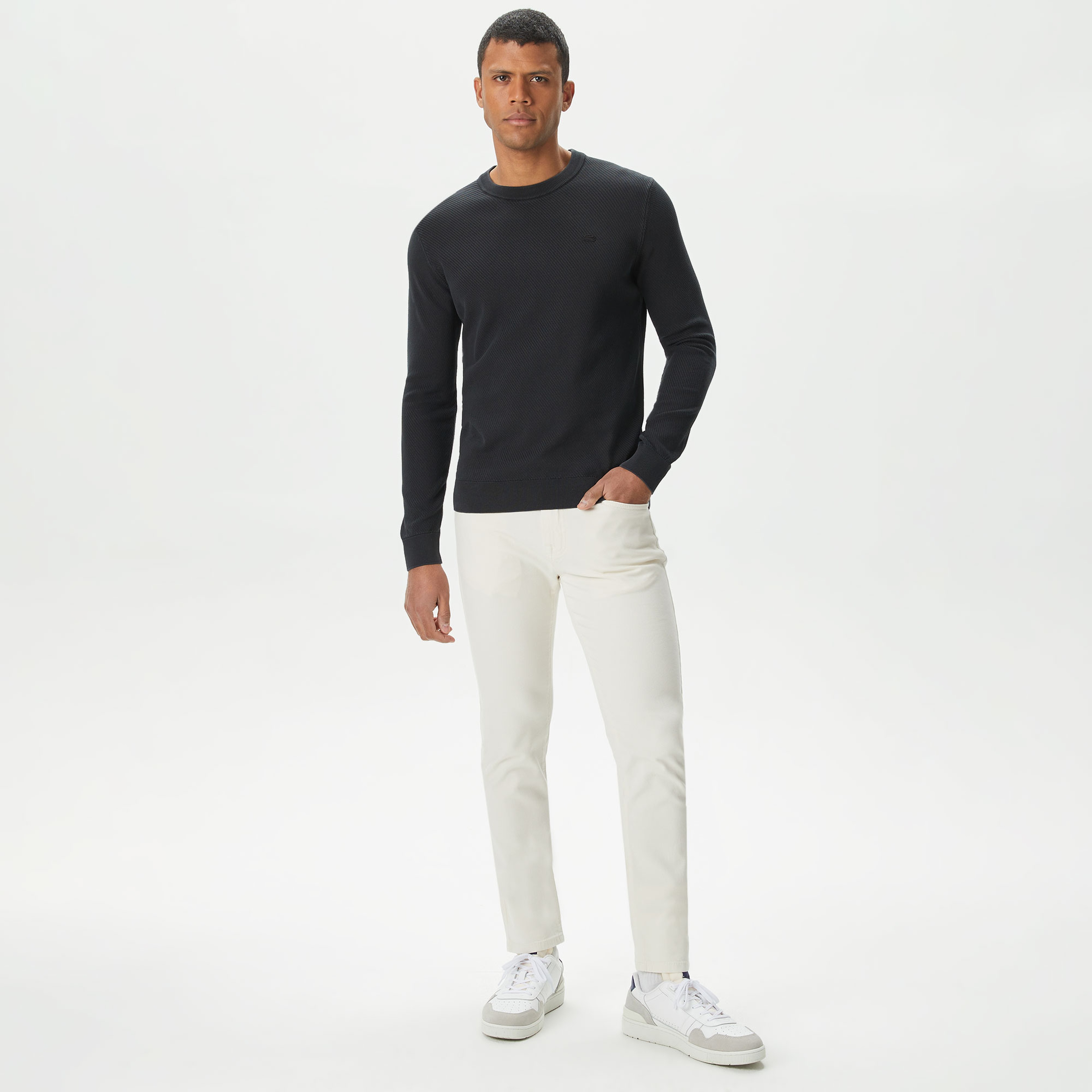 Erkek Regular Fit Bisiklet Yaka Siyah Kazak