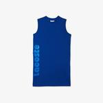 Kadın Straight Fit Kolsuz Baskılı Mavi Elbise