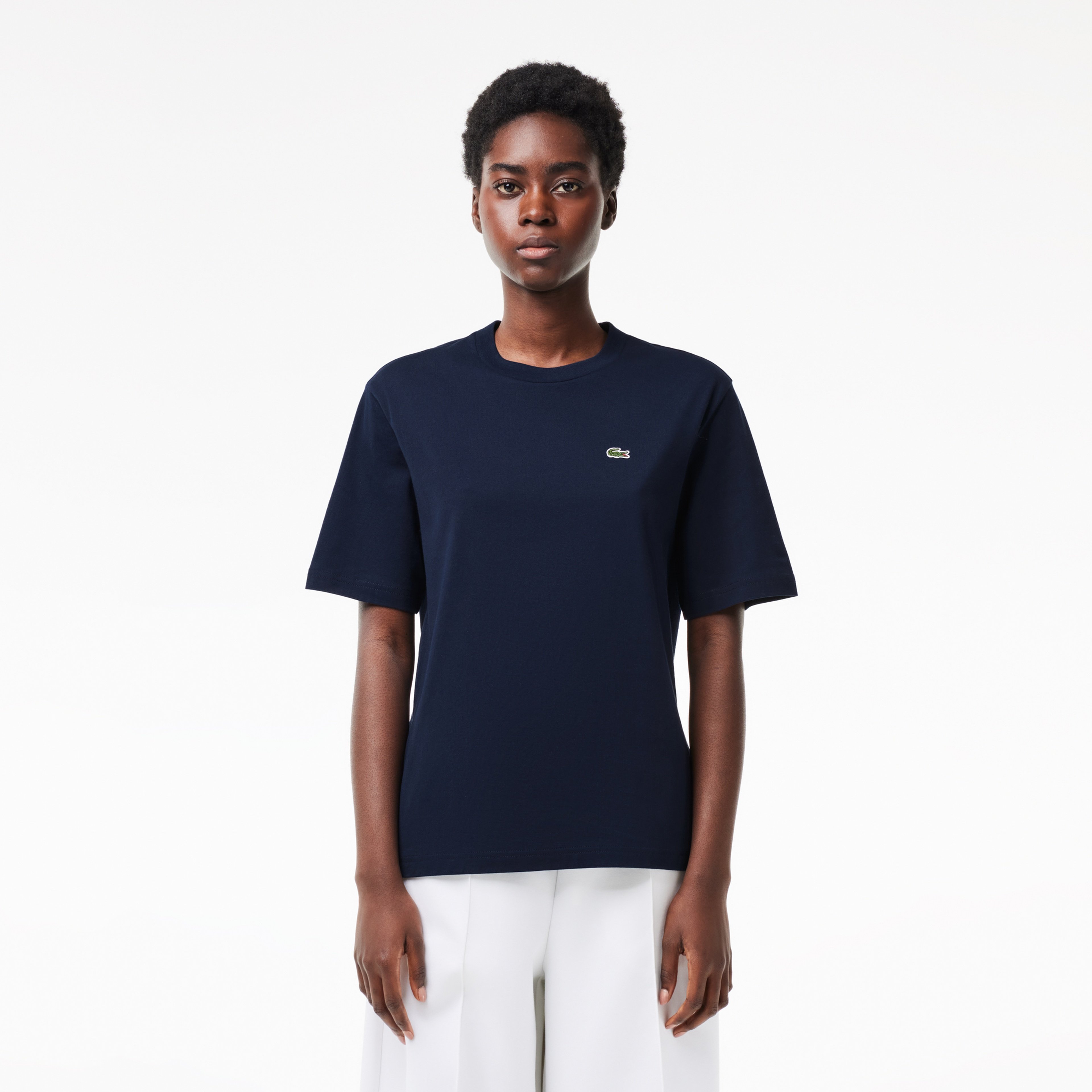 Lacoste Kadın Relaxed Fit Bisiklet Yaka Lacivert T-Shirt