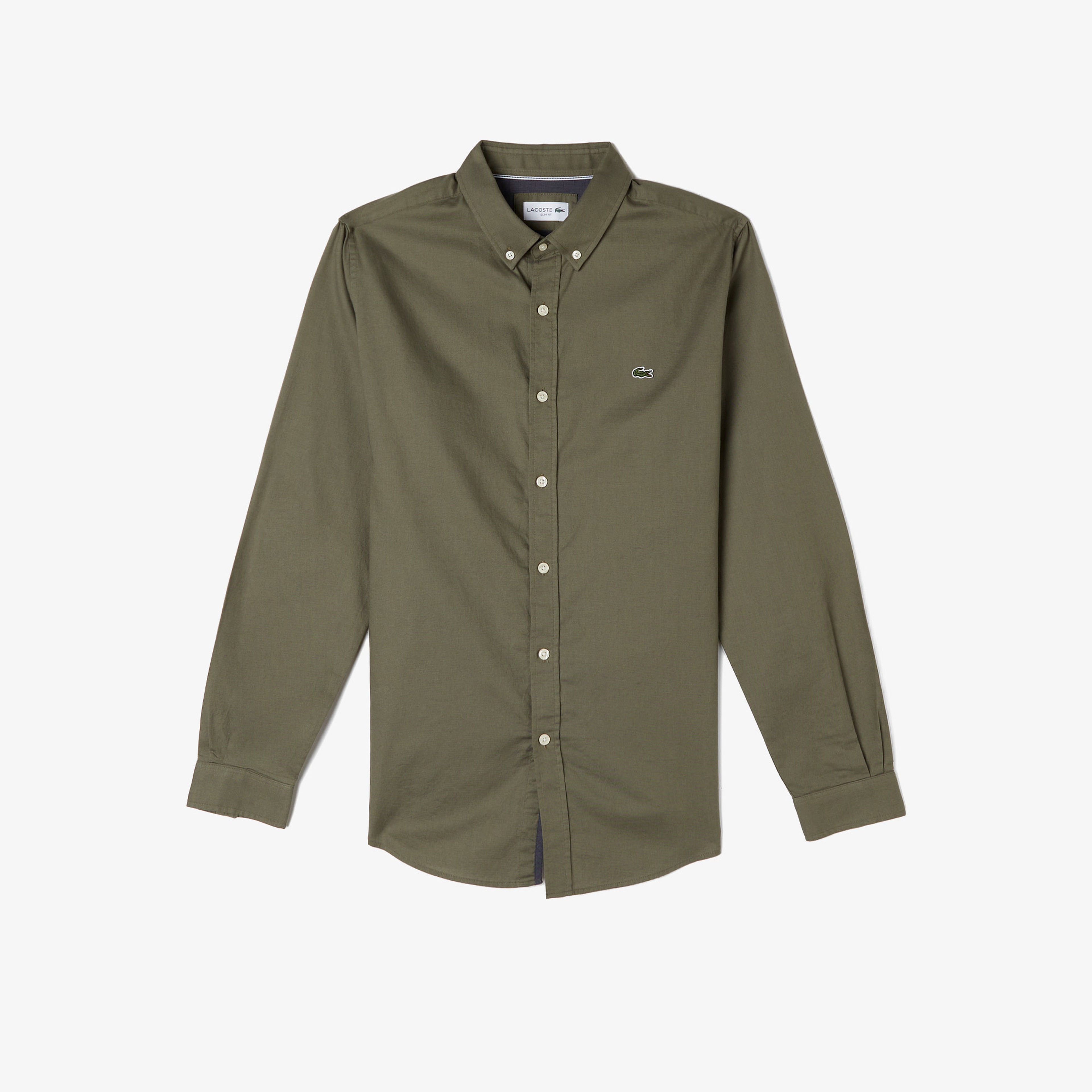 Erkek Slim Fit Düğmeli Yaka Haki Gömlek