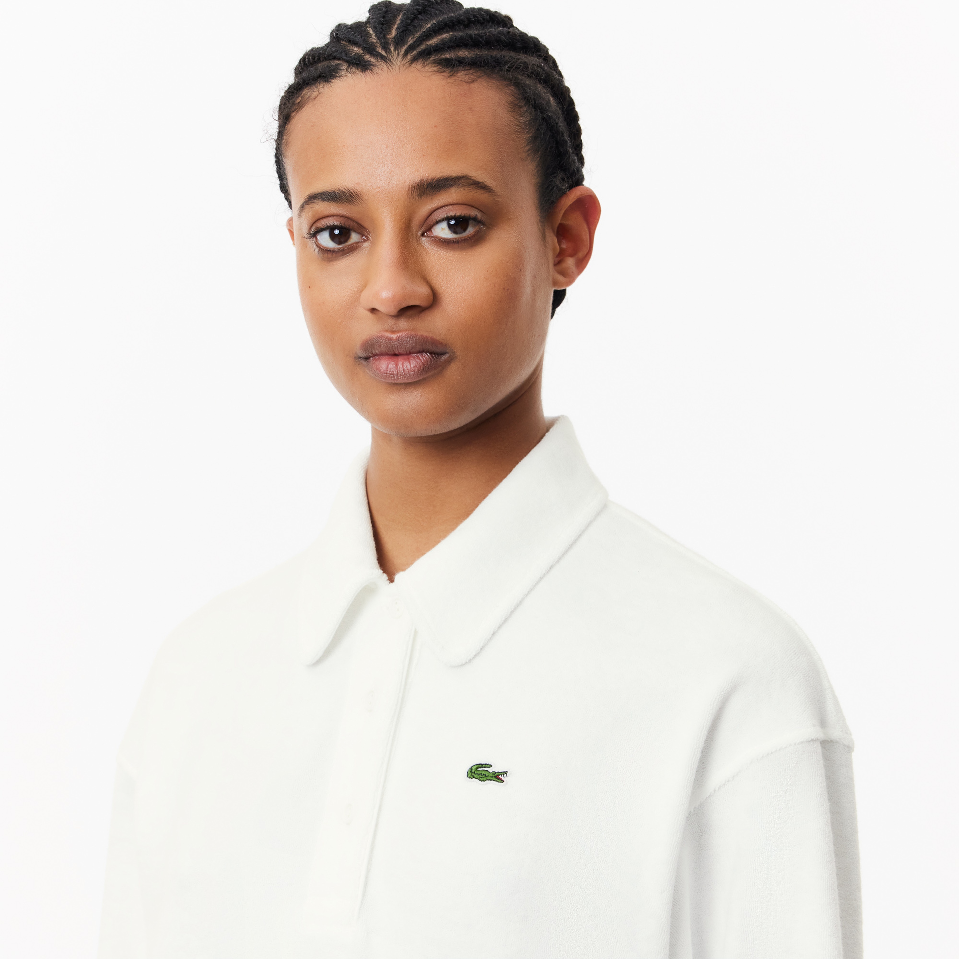 Kadın Polo Yaka Beyaz Sweatshirt