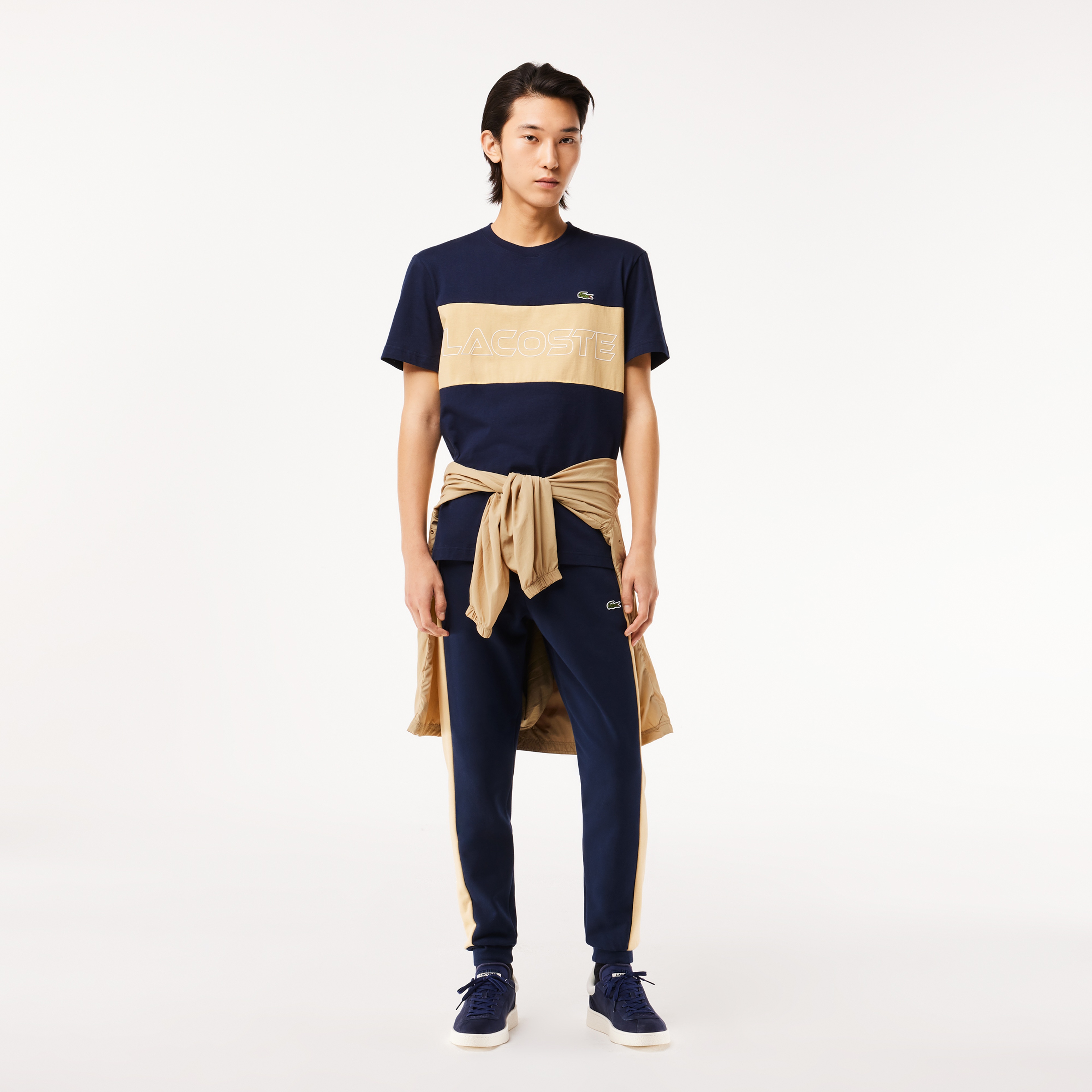 Erkek Regular Fit Bisiklet Yaka Renk Bloklu Lacivert T-Shirt