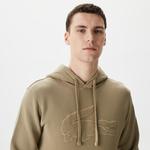Erkek Relaxed Fit Kapüşonlu Baskılı Bej Sweatshirt