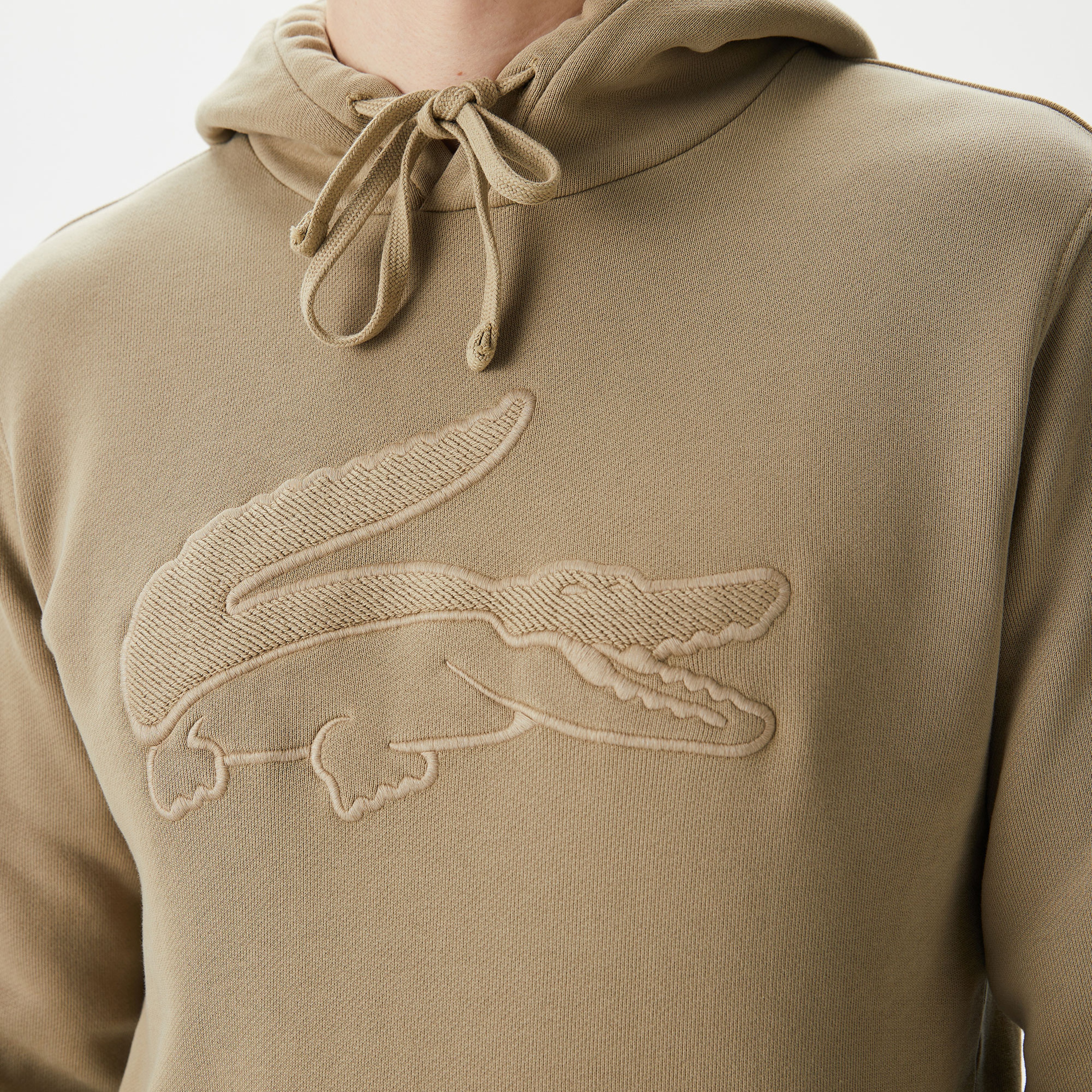 Erkek Relaxed Fit Kapüşonlu Baskılı Bej Sweatshirt