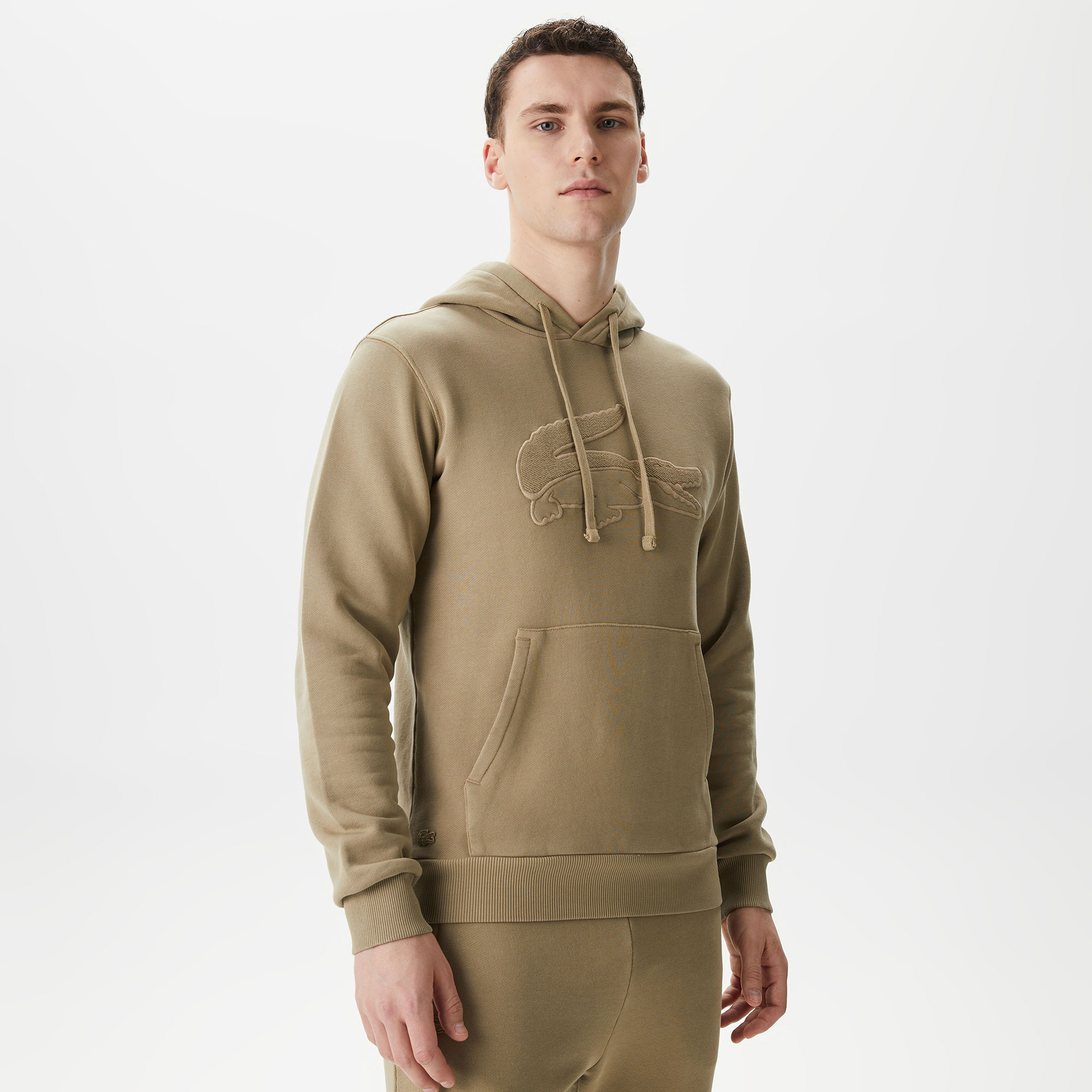 Erkek Relaxed Fit Kapüşonlu Baskılı Bej Sweatshirt