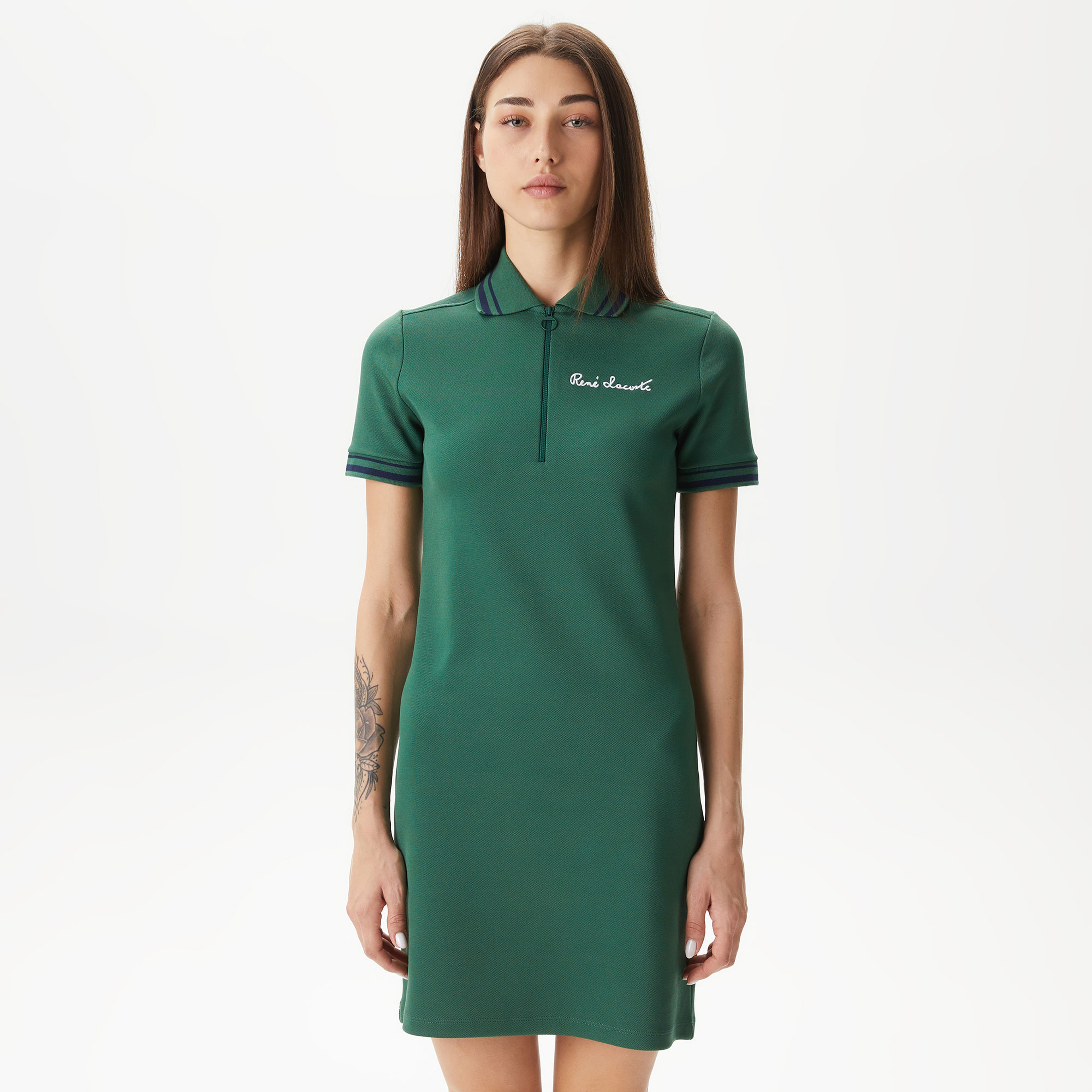 Kadın Straight Fit Yarım Fermuarlı Yeşil Elbise