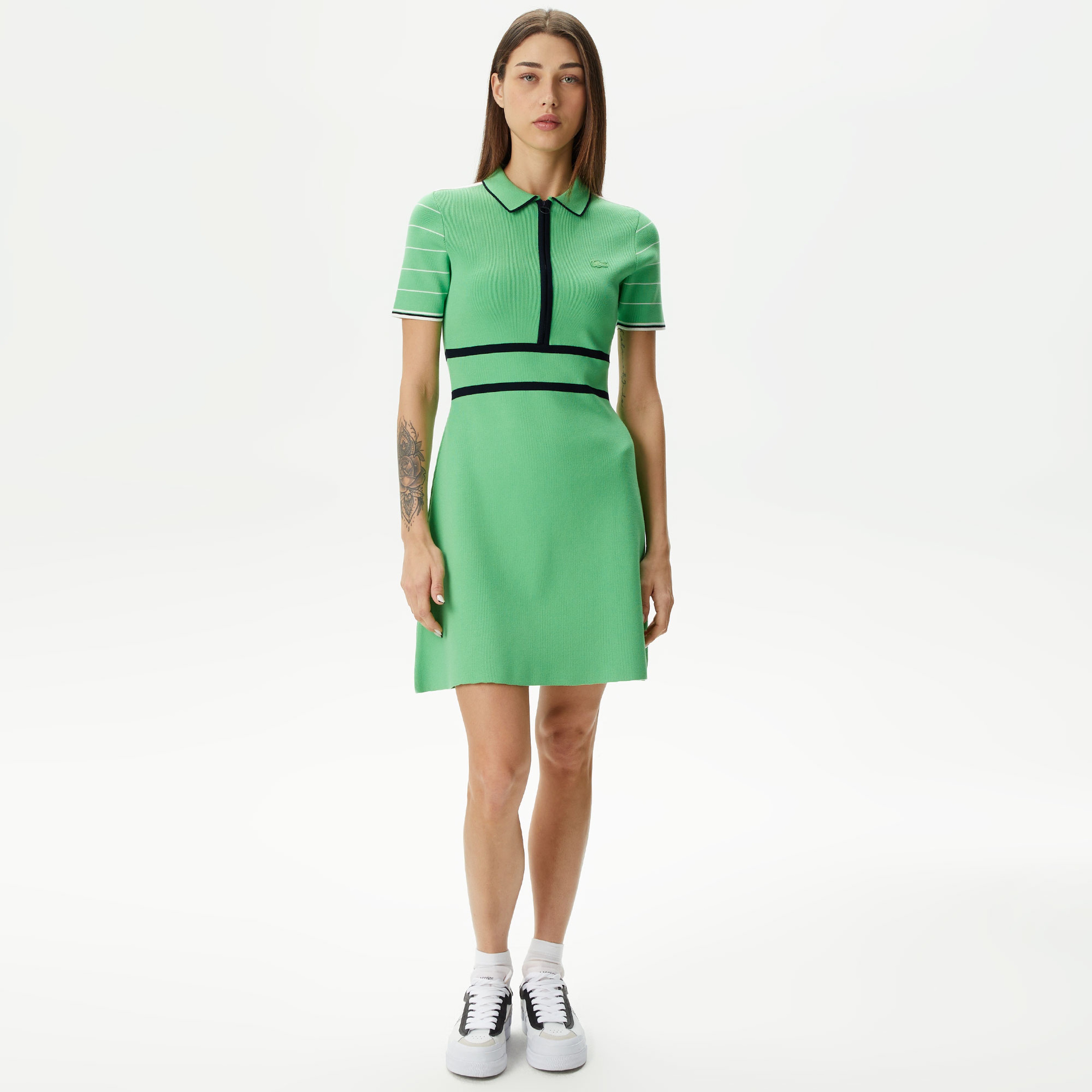 Kadın Flare Fit Polo Yaka Yeşil Elbise