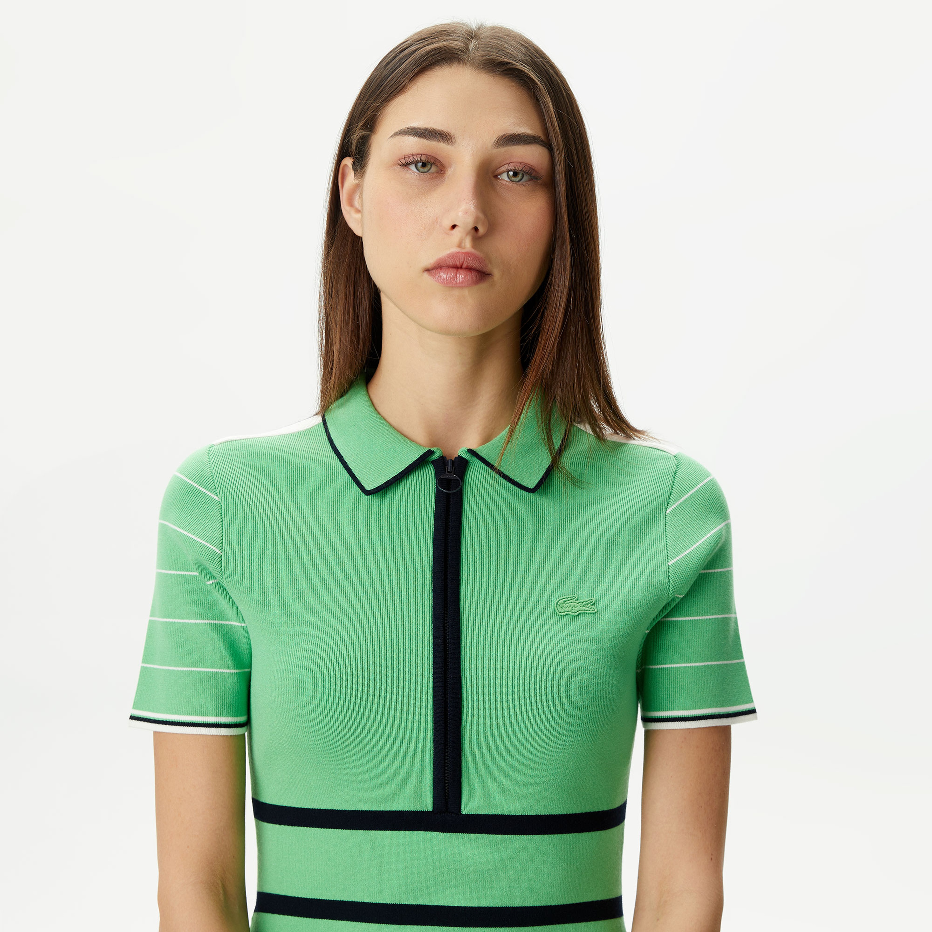 Kadın Flare Fit Polo Yaka Yeşil Elbise