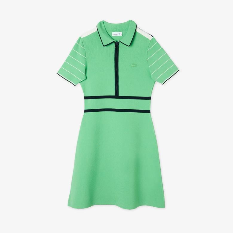 Kadın Flare Fit Polo Yaka Yeşil Elbise