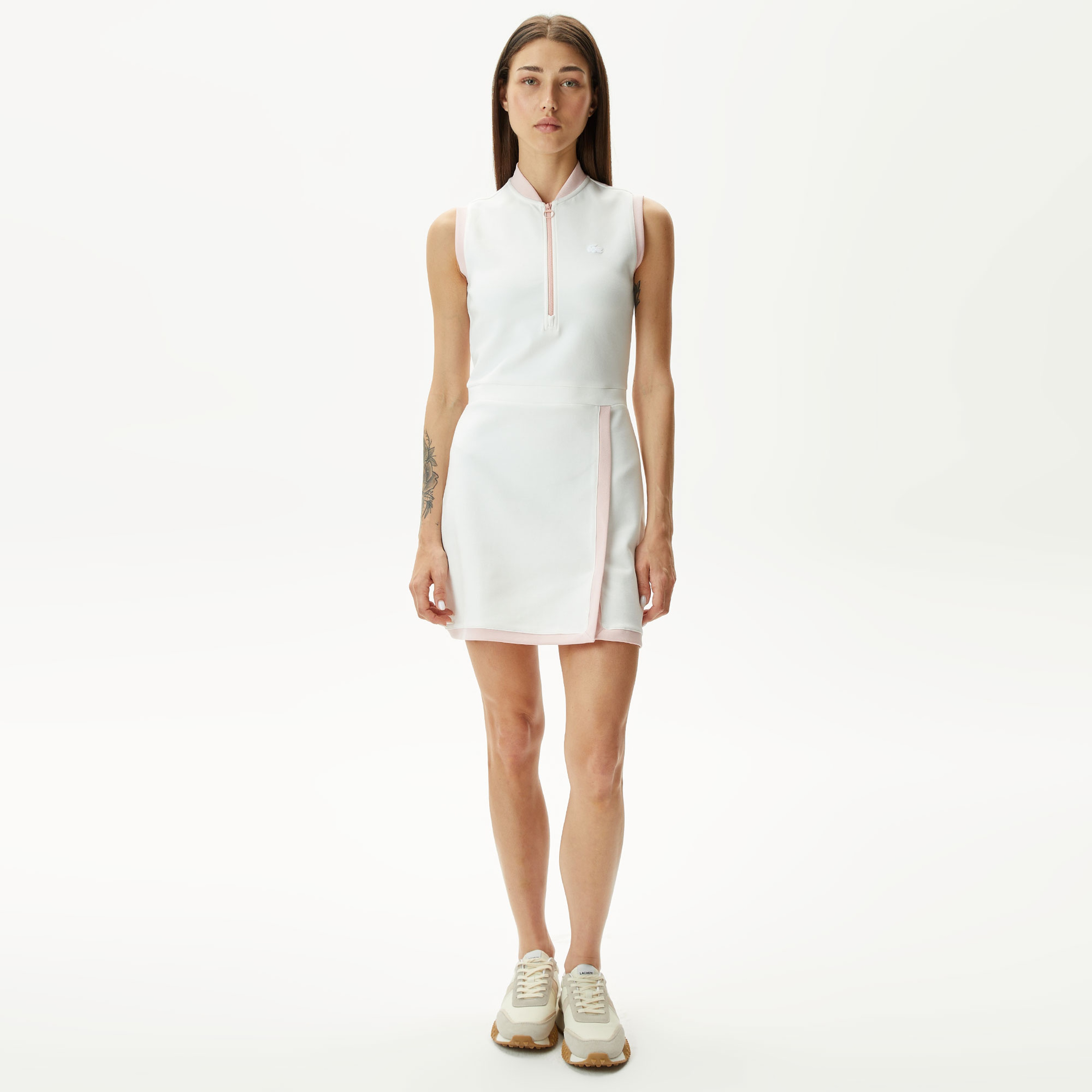 Kadın Regular Fit Kolsuz Yarım Fermuarlı Renk Bloklu Beyaz Elbise