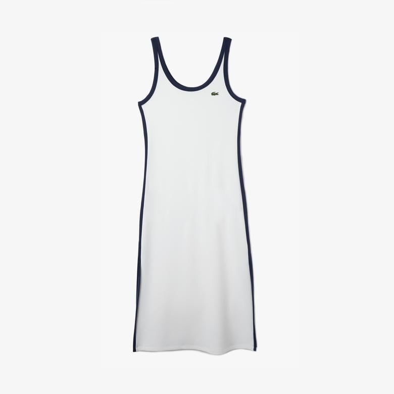 Kadın Slim Fit Kolsuz Bisiklet Yaka Renk Bloklu Beyaz Elbise