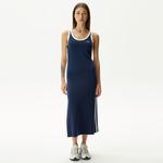 Kadın Slim Fit Kolsuz Bisiklet Yaka Renk Bloklu Lacivert Elbise