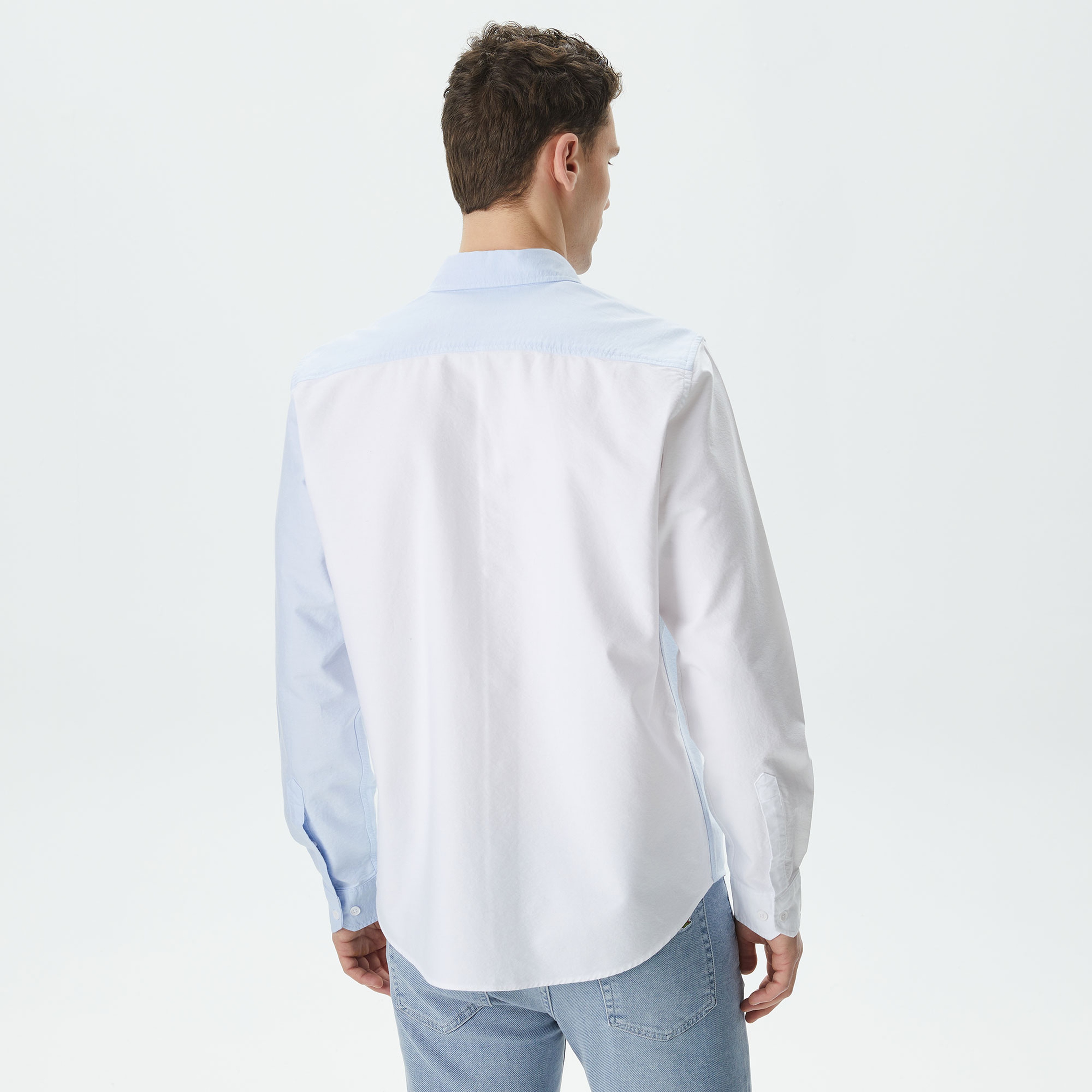 Erkek Regular Fit Renk Bloklu Beyaz Gömlek