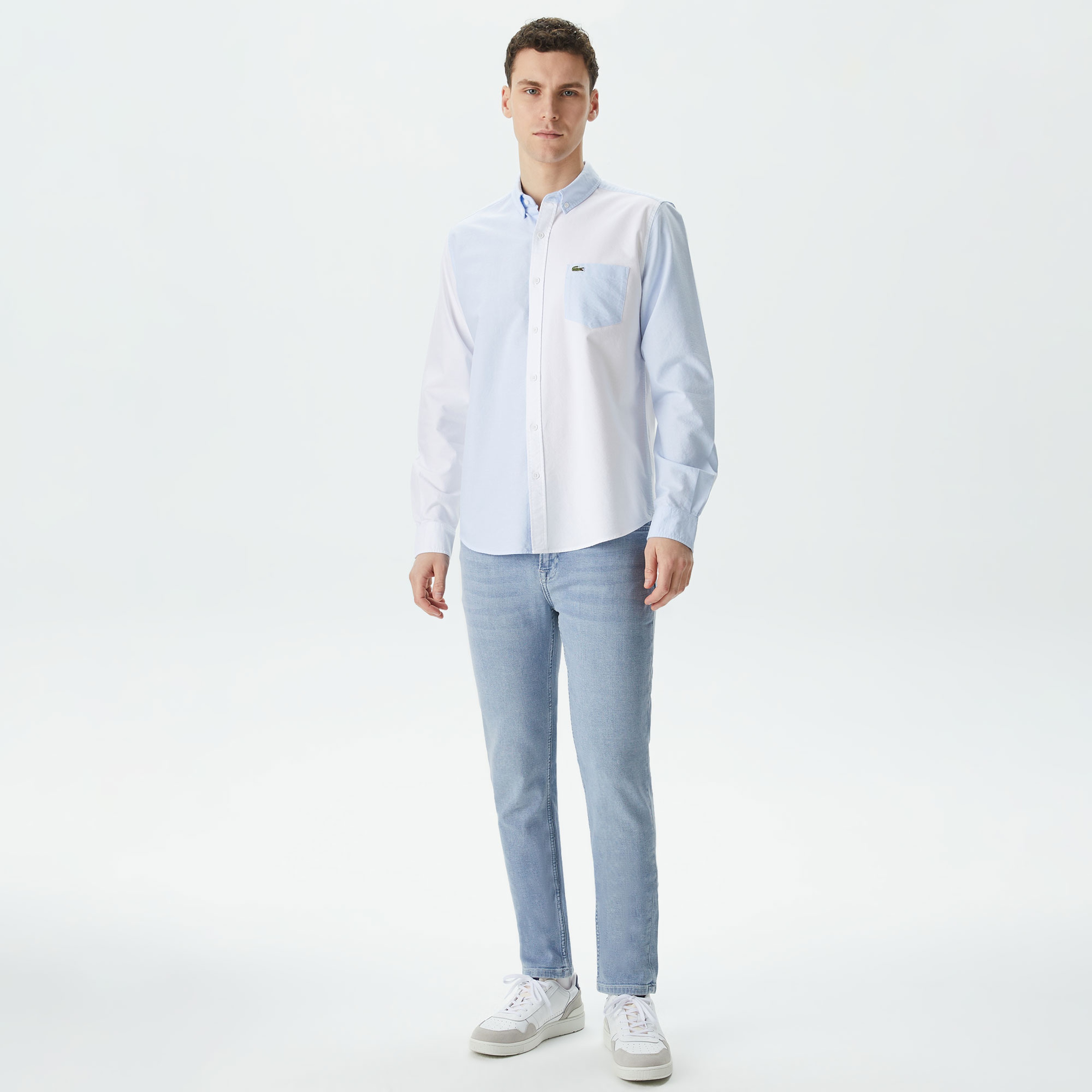 Erkek Regular Fit Renk Bloklu Beyaz Gömlek