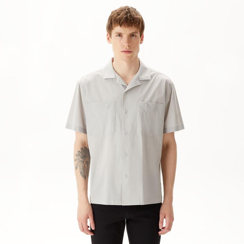Erkek Relaxed Fit Kısa Kollu Gri Gömlek