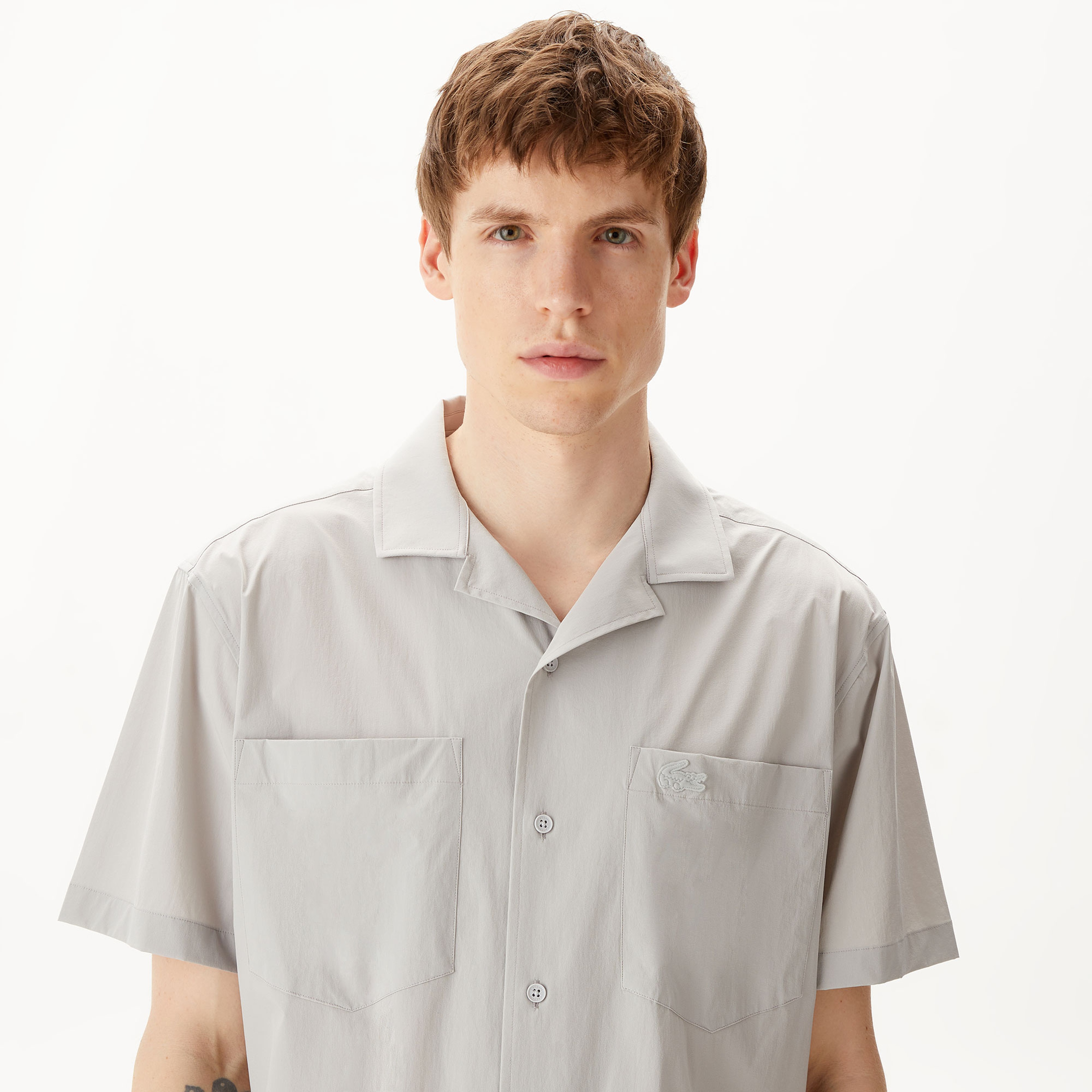 Erkek Relaxed Fit Kısa Kollu Gri Gömlek