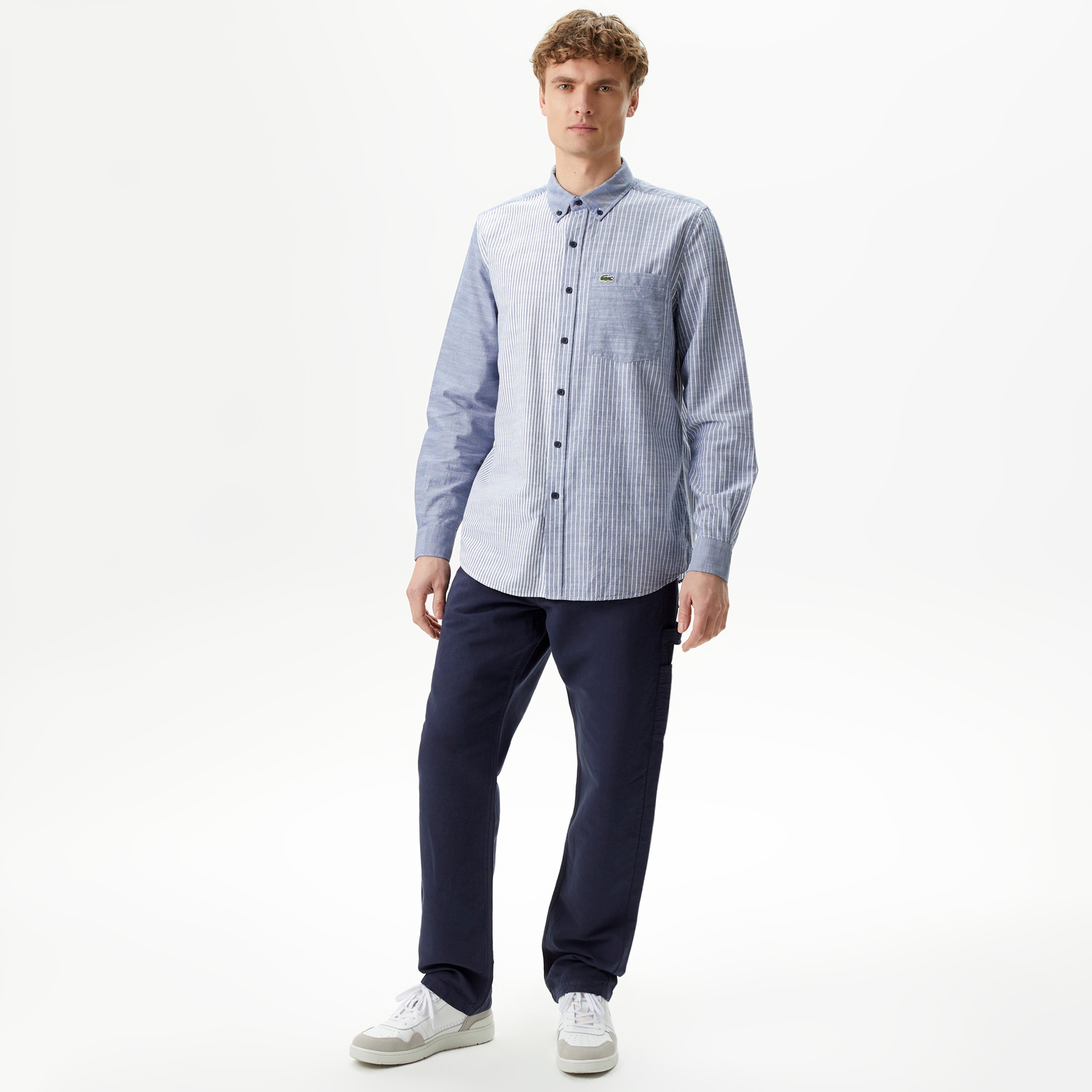 Erkek Regular Fit Çizgili Lacivert Gömlek