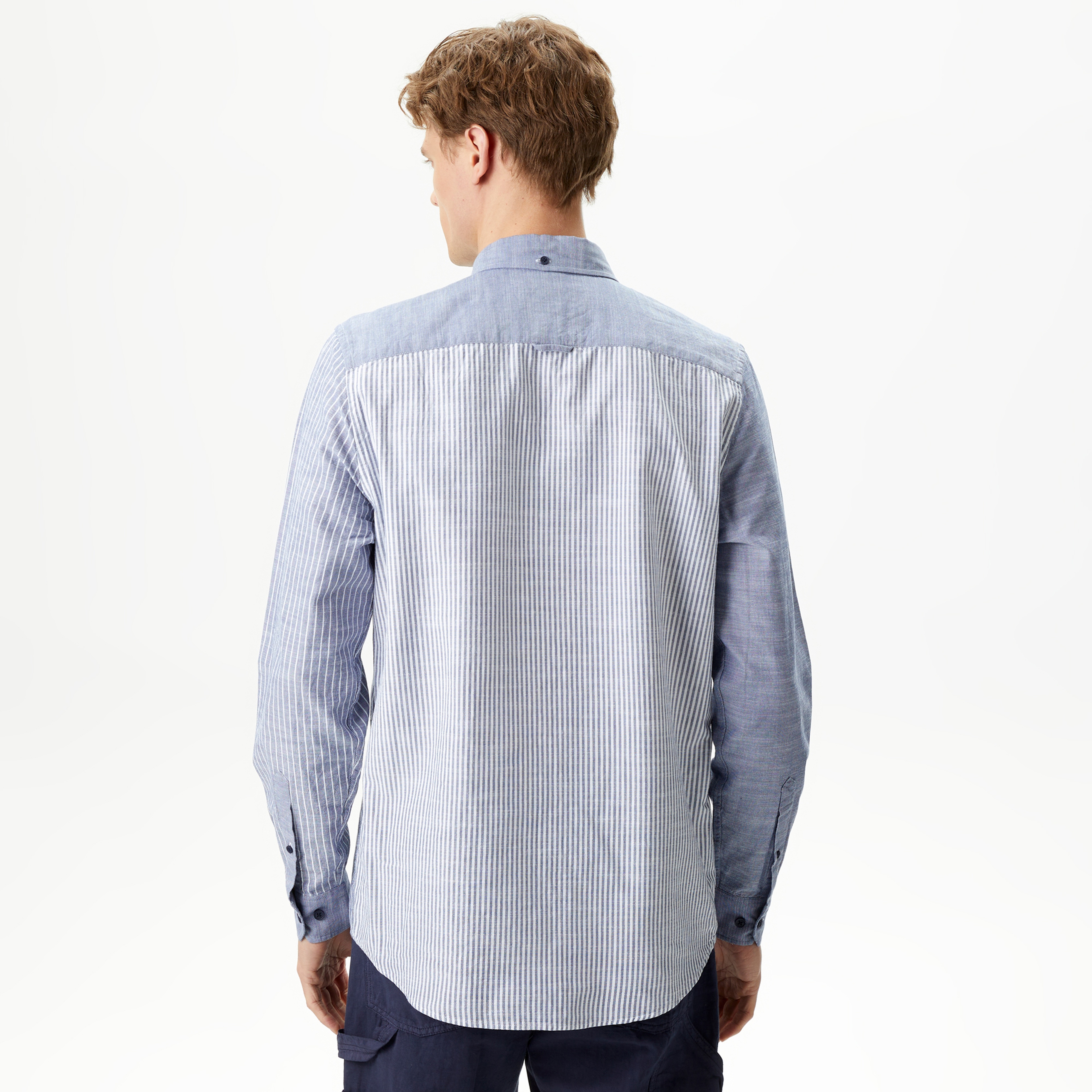 Erkek Regular Fit Çizgili Lacivert Gömlek