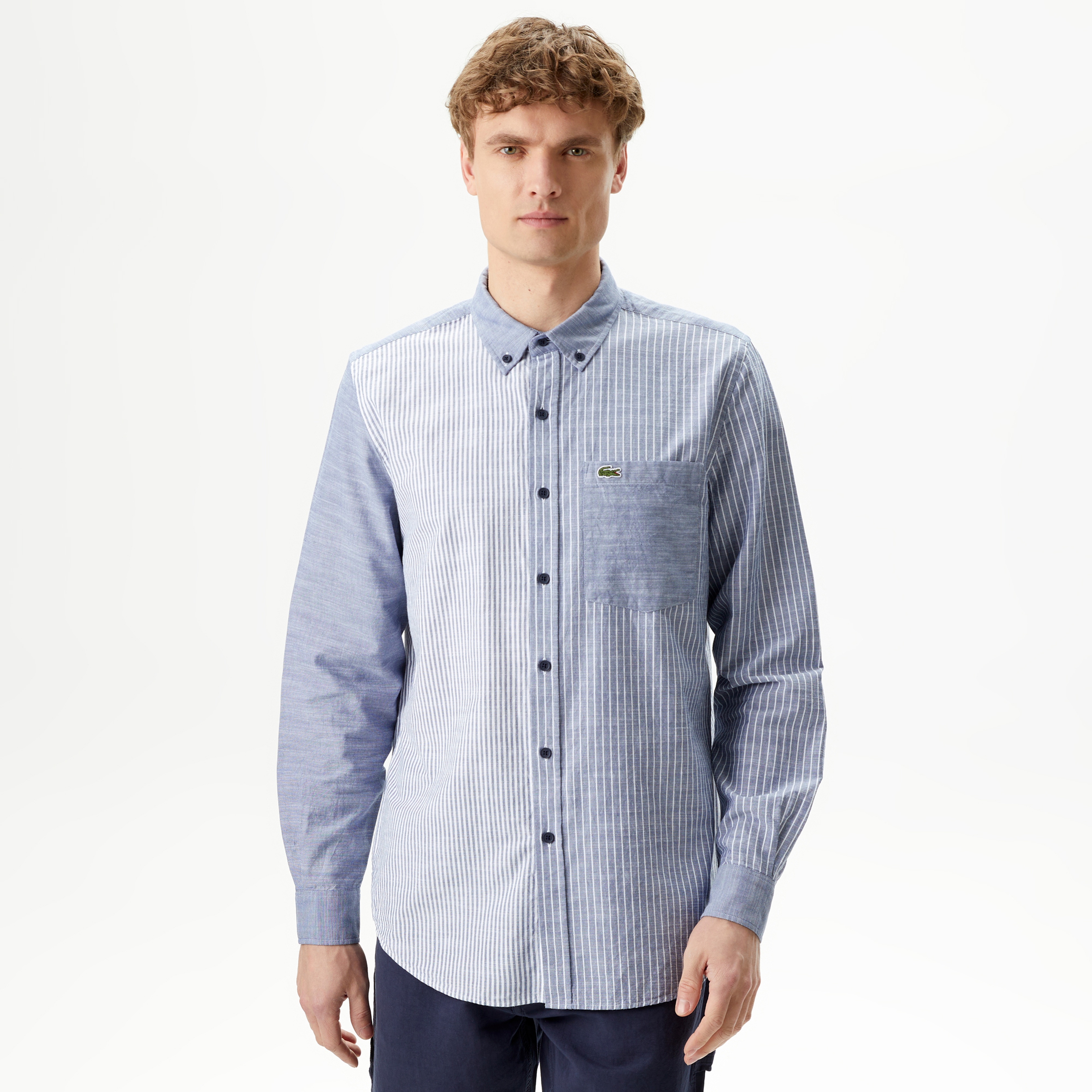 Erkek Regular Fit Çizgili Lacivert Gömlek