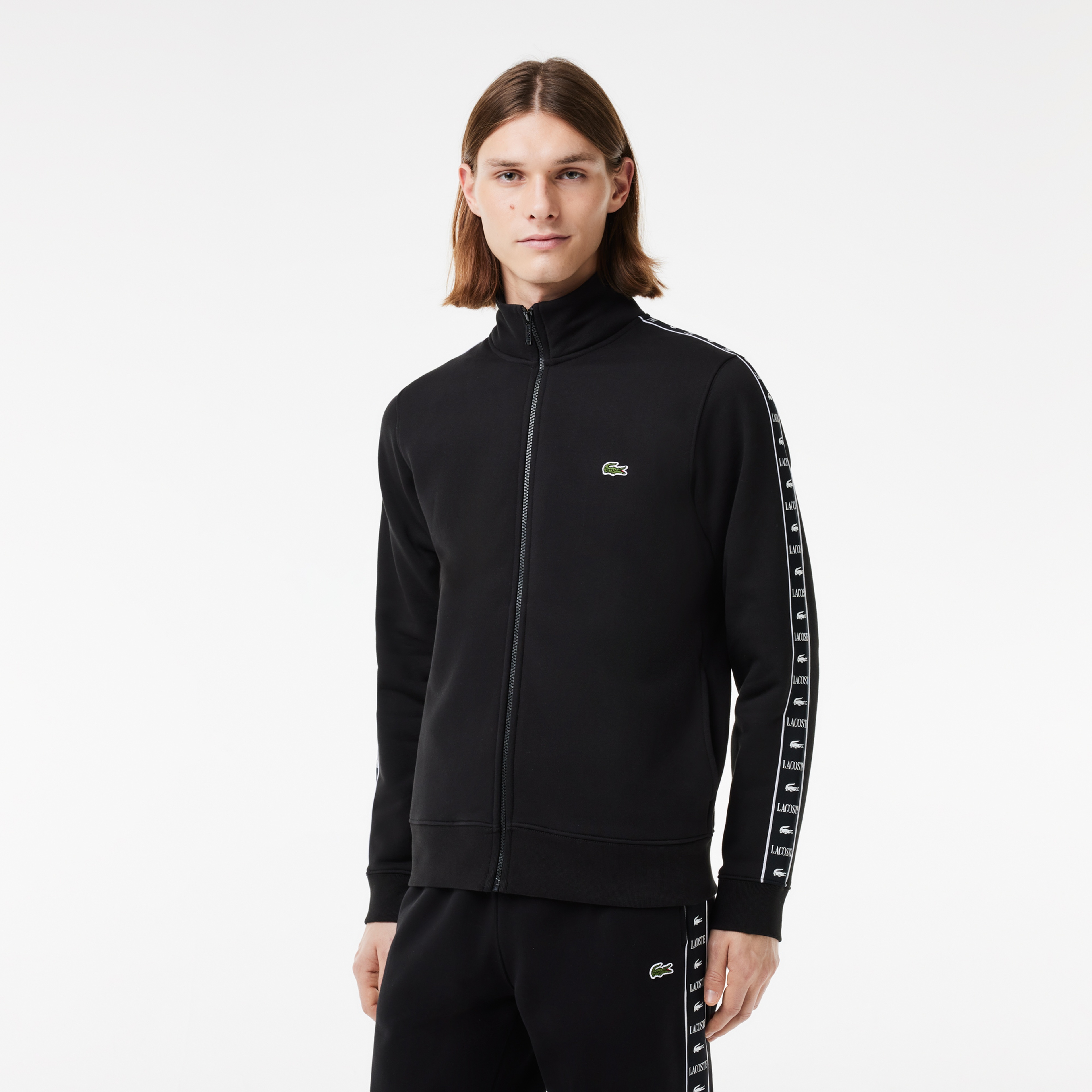 Erkek Classic Fit Dik Yaka Baskılı Siyah Sweatshirt