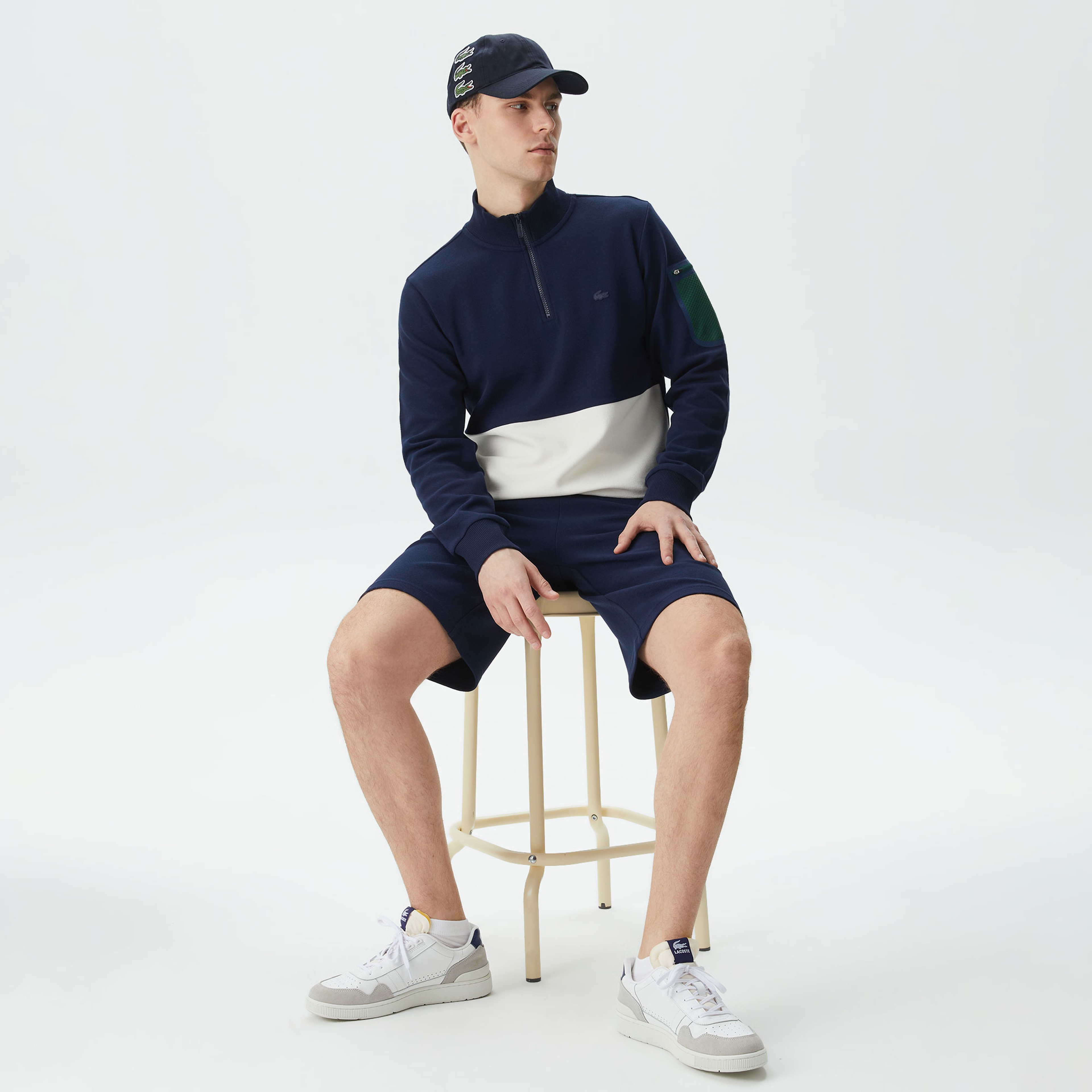 Erkek Relaxed Fit Kapüşonlu Renk Bloklu Lacivert Sweatshirt