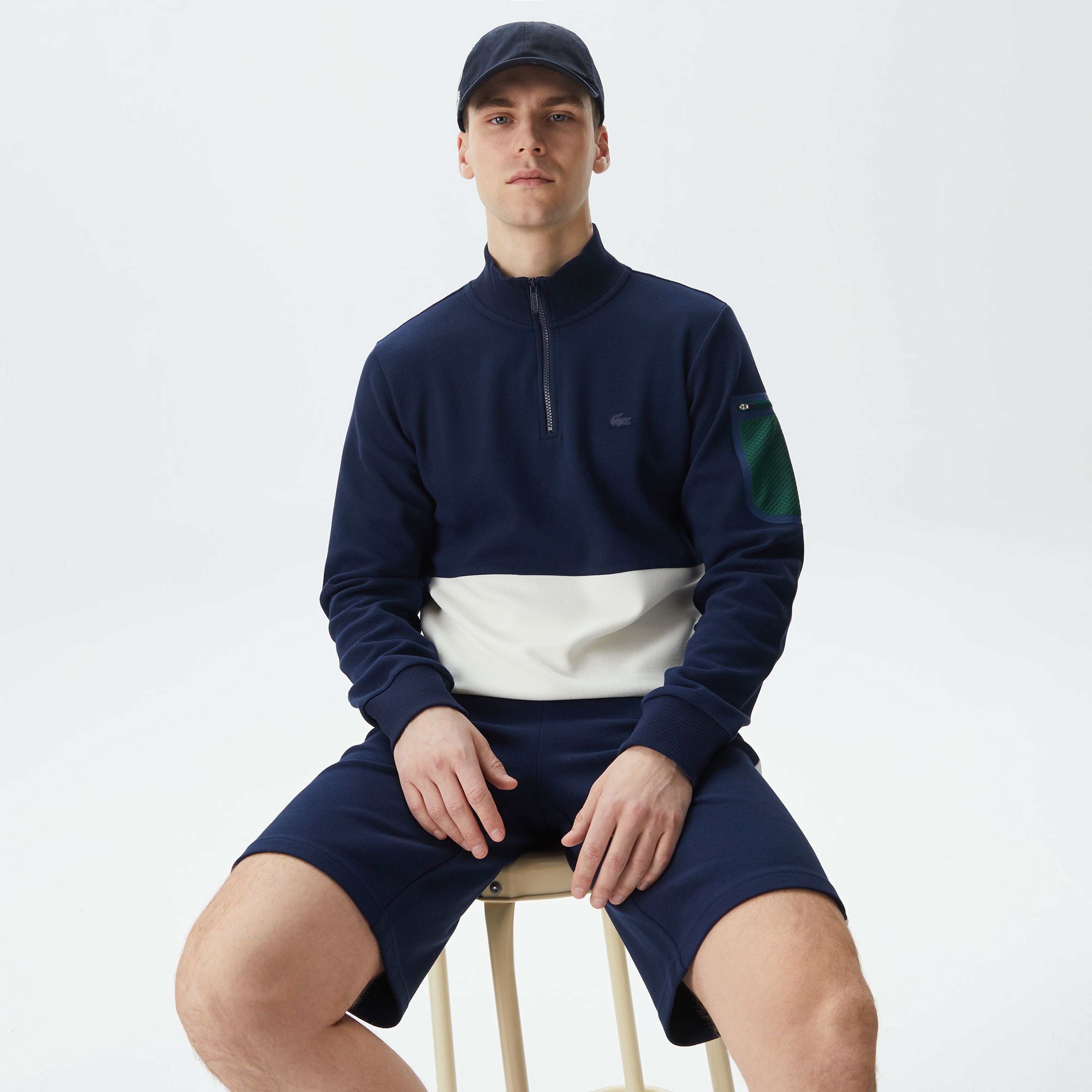 Erkek Relaxed Fit Kapüşonlu Renk Bloklu Lacivert Sweatshirt