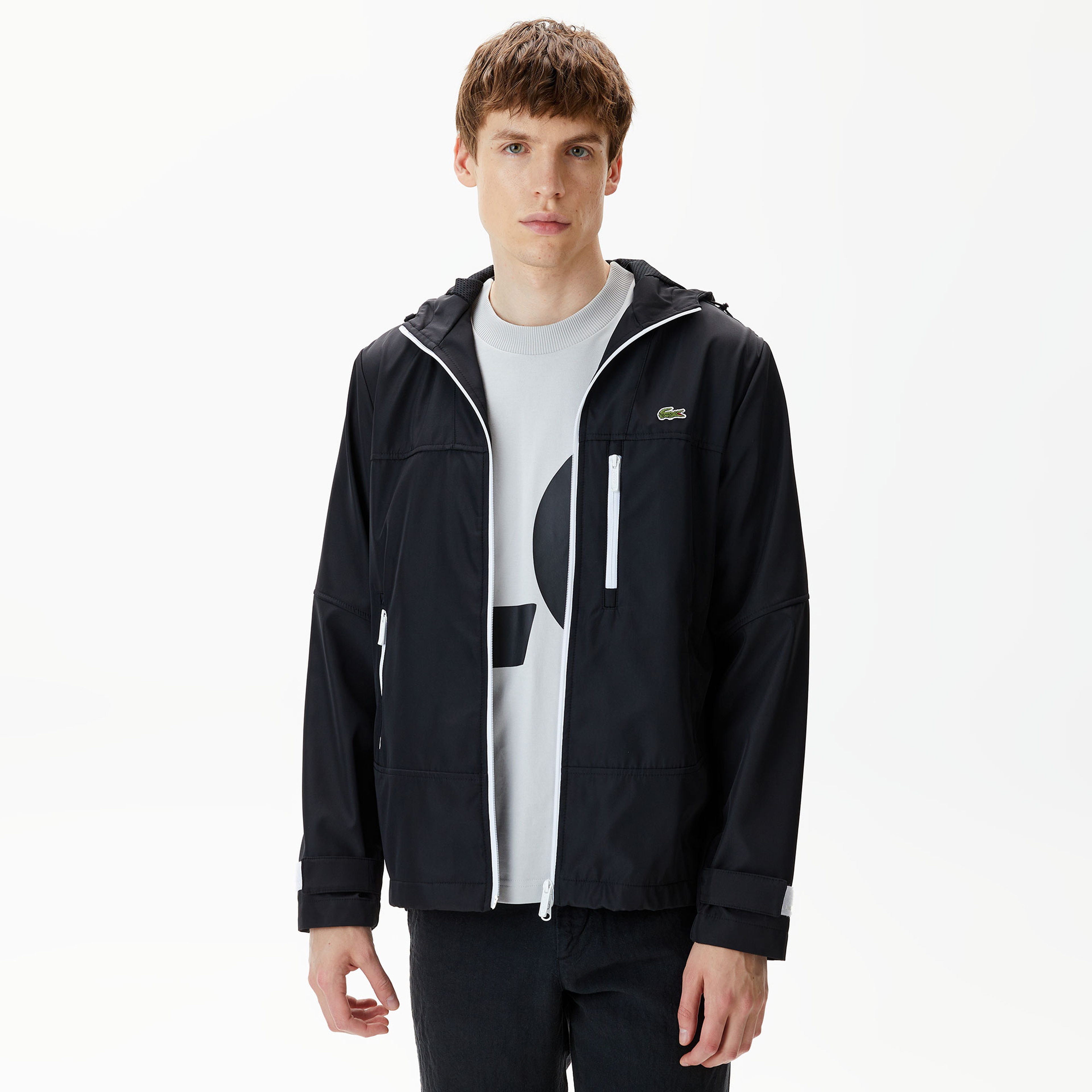 Erkek Kapüşonlu Siyah Yağmurluk