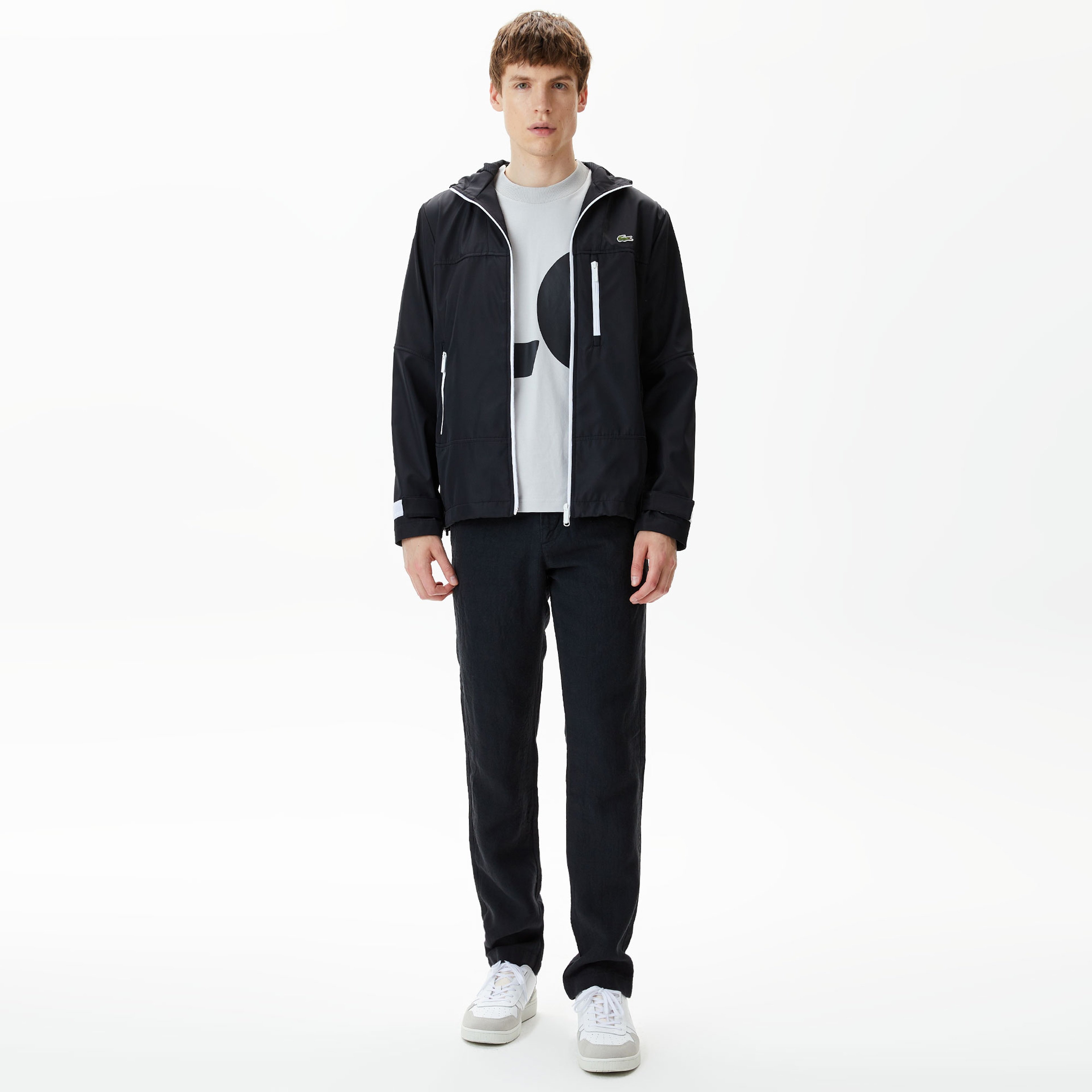 Erkek Kapüşonlu Siyah Yağmurluk