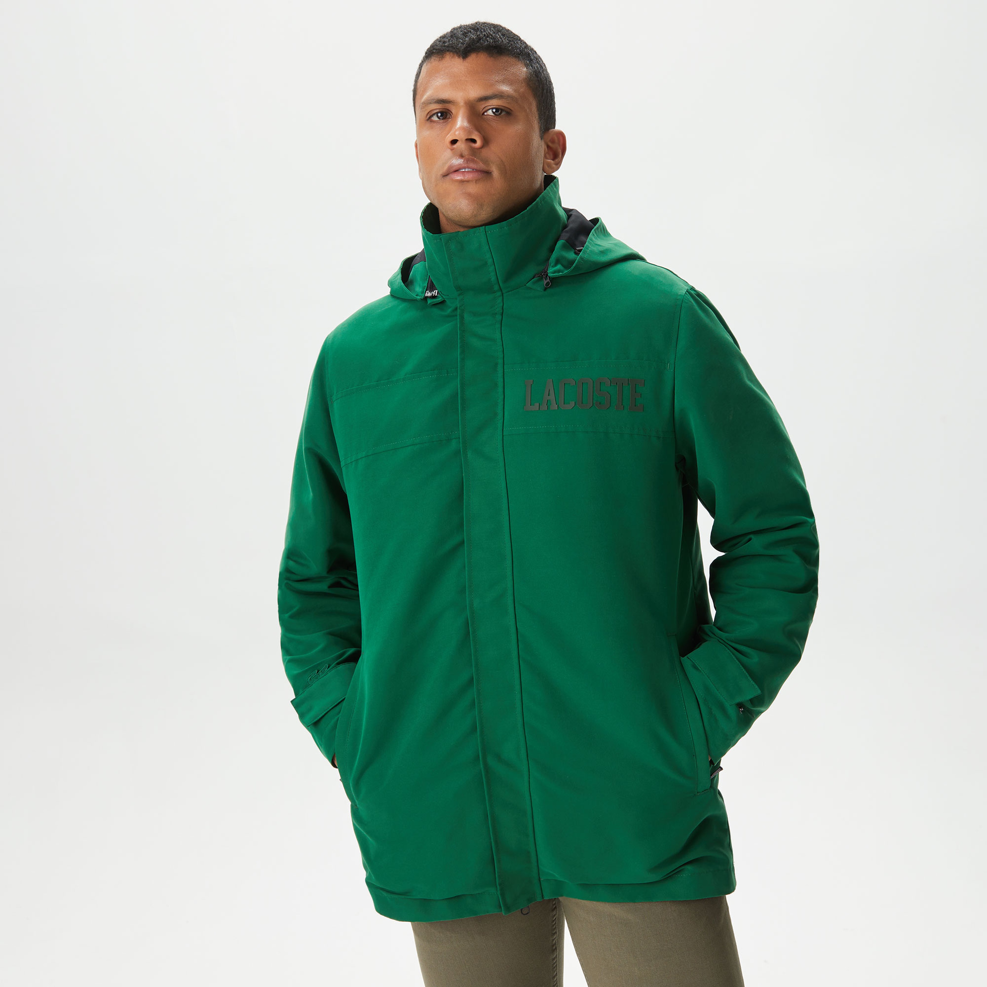 Erkek Kapüşonlu Yeşil Çıkarılabilir Yelek Detaylı Mont