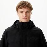 Erkek Kapüşonlu Siyah Çıkarılabilir Yelek Detaylı Mont
