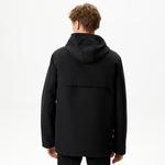 Erkek Kapüşonlu Siyah Çıkarılabilir Yelek Detaylı Mont